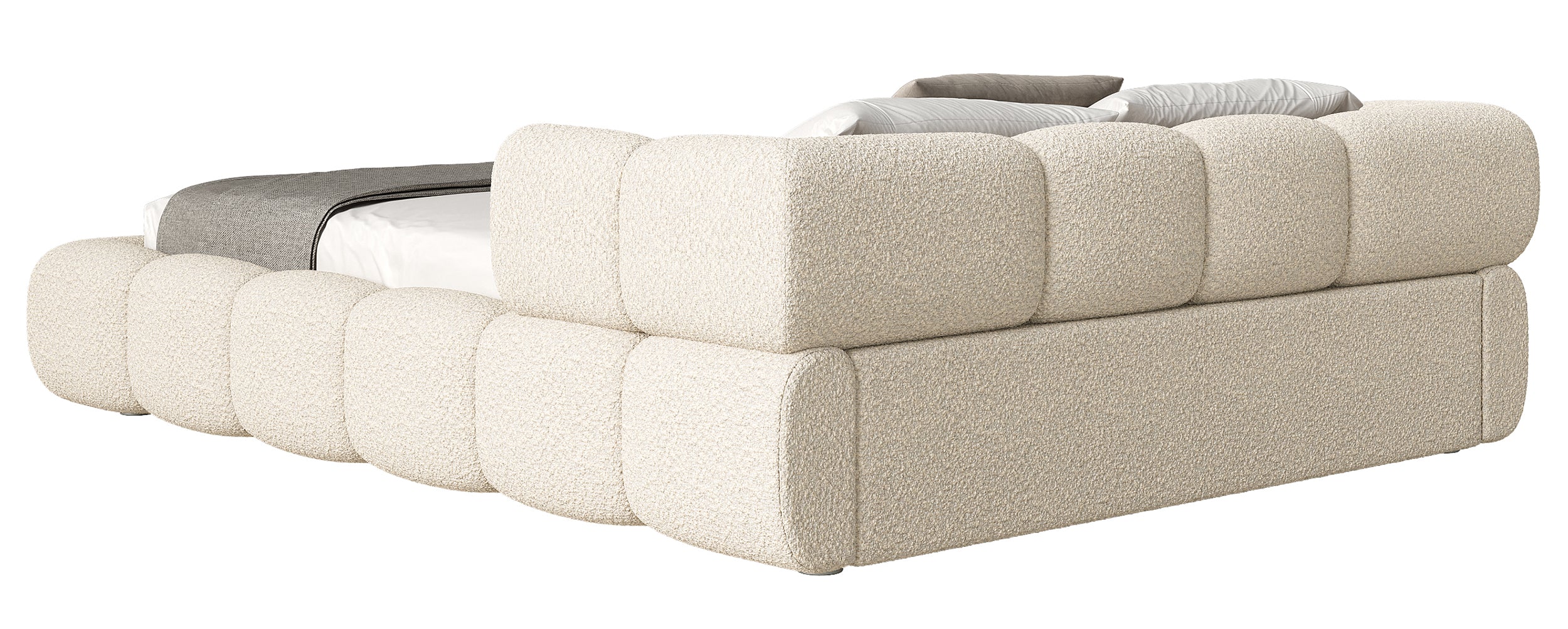 Upholstered bed 120x200 cm Stormi mit rollbarem Lattenrost, cremefarbenes Chenille