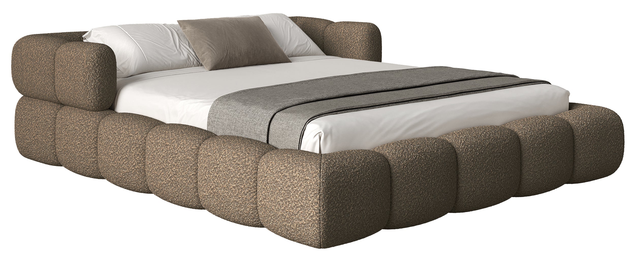 Upholstered bed 120x200 cm Stormi with storage metal frame light brown chenille