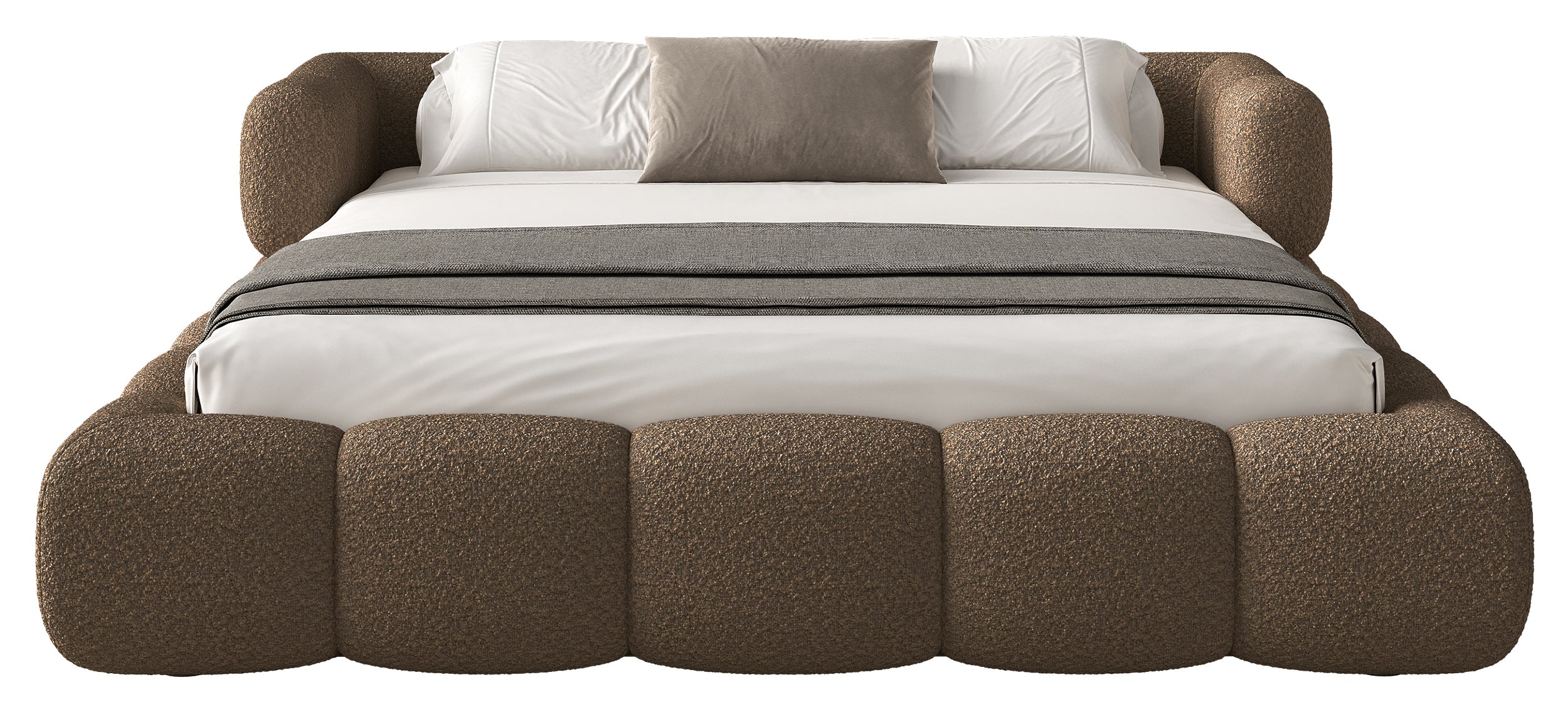Upholstered bed 120x200 cm Stormi with storage metal frame light brown chenille