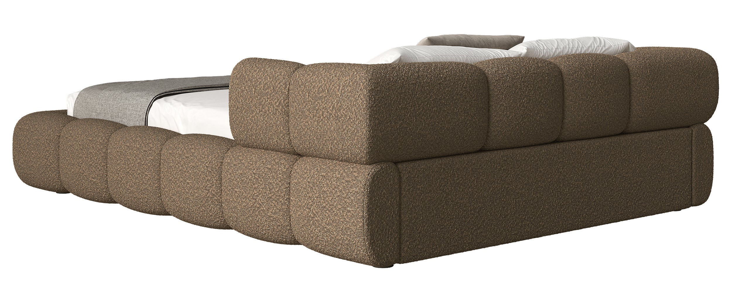Upholstered bed 120x200 cm Stormi with storage metal frame light brown chenille