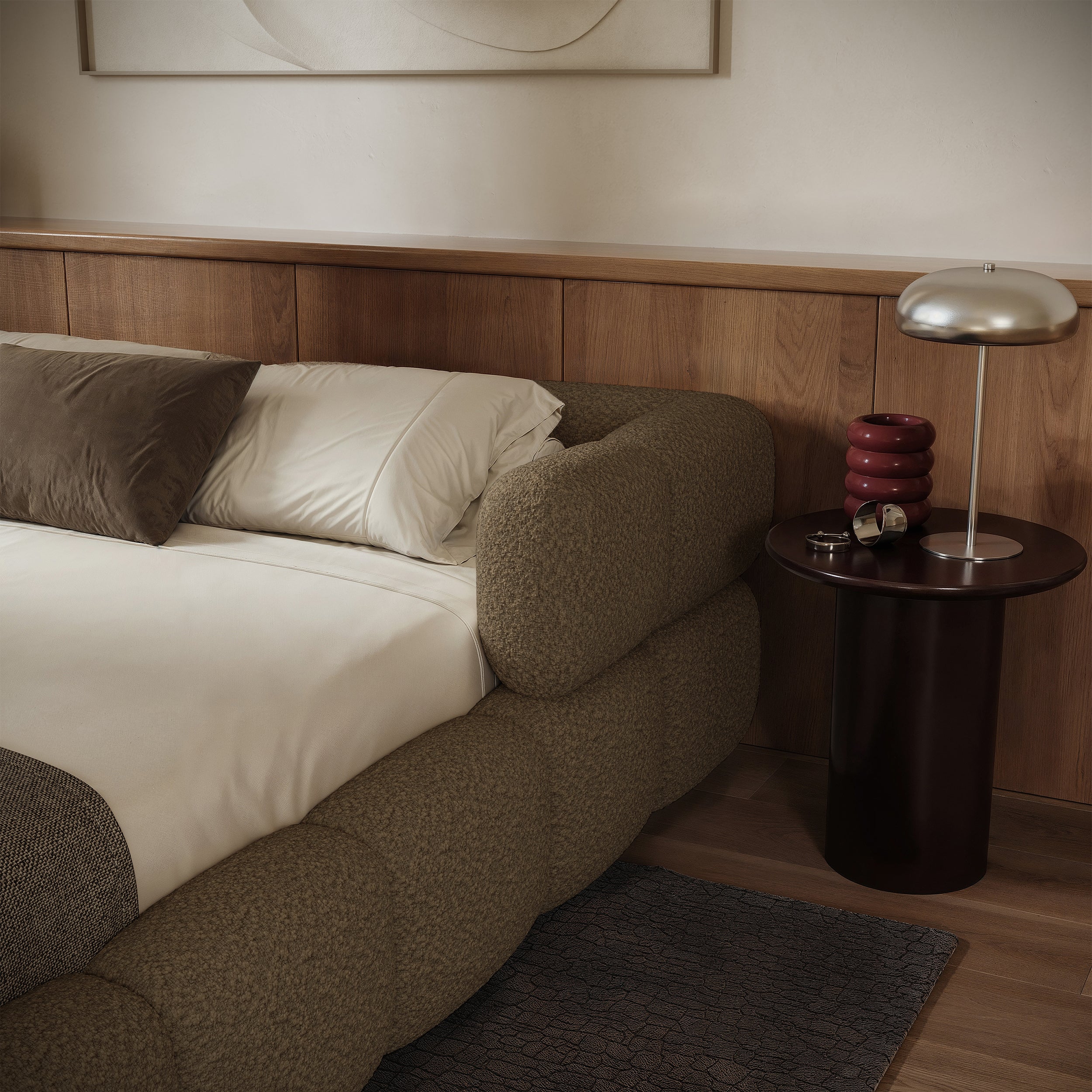 Upholstered bed 120x200 cm Stormi with storage metal frame light brown chenille
