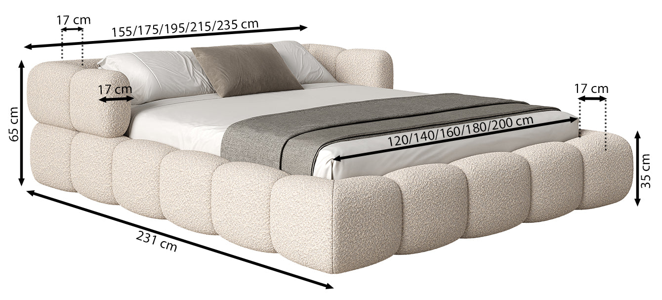 Polsterbett 160x200 cm Stormi mit Rollrost, hellgrauer Chenille