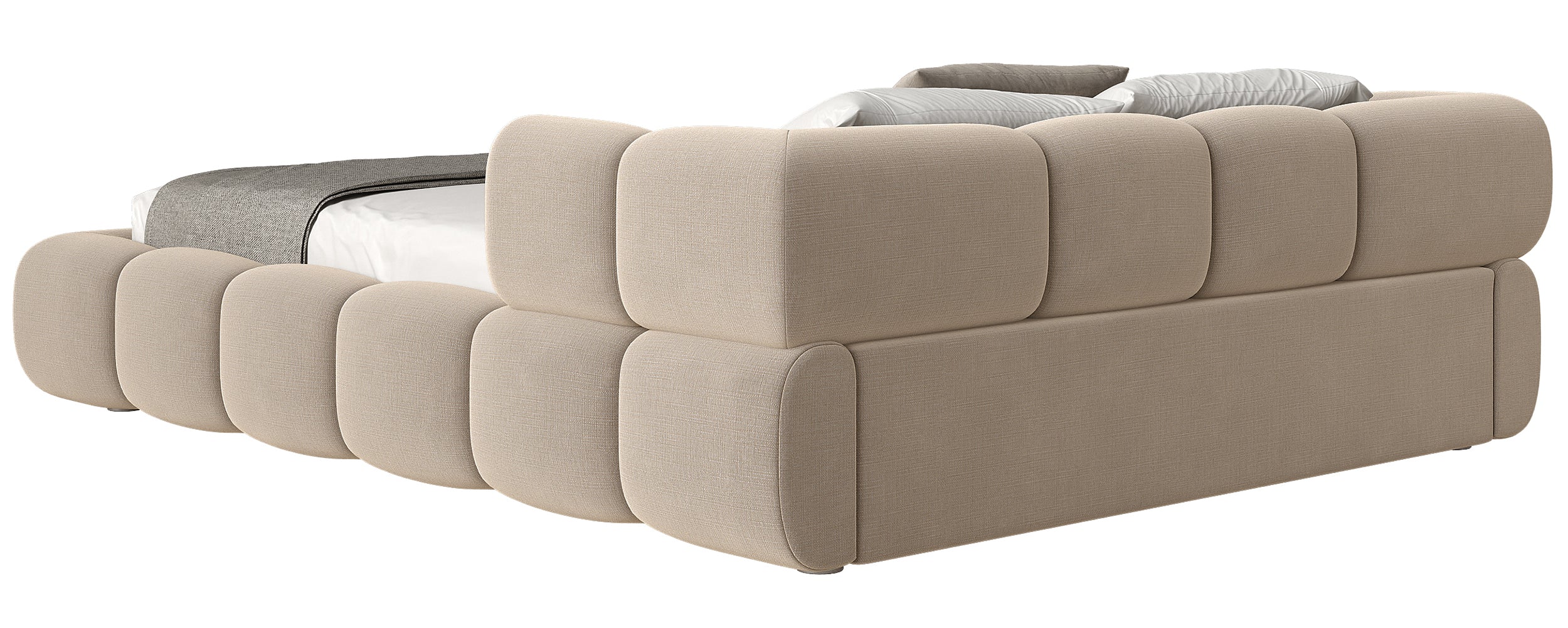 Upholstered bed 160x200 cm Stormi roll-up slatted frame beige chenille hydrophobic easy-clean