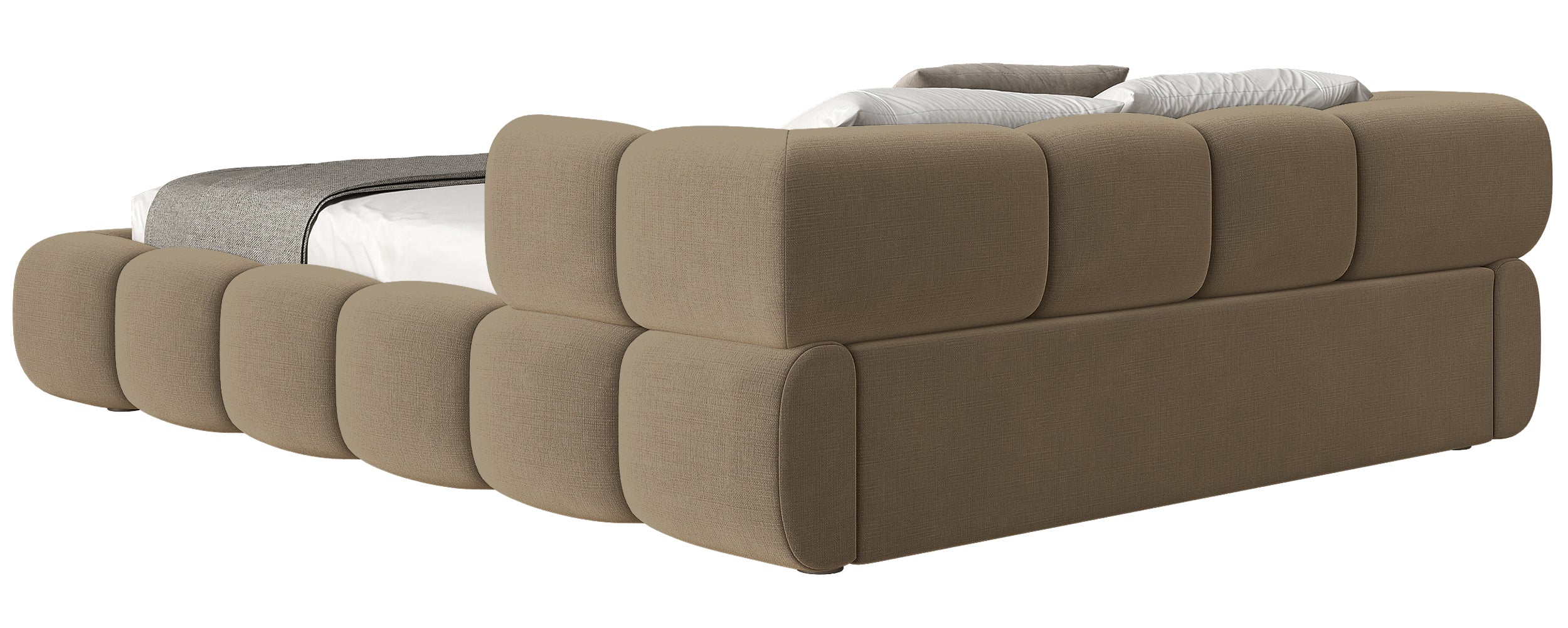 Upholstered bed 140x200 cm Stormi with storage, metal frame, light brown chenille, hydrophobic, easy-clean