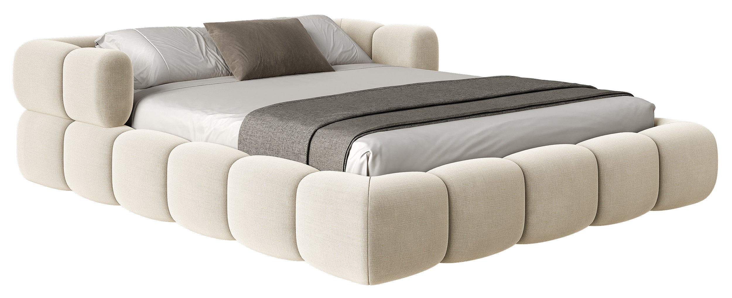 Upholstered bed 180x200 cm Stormi roll-up frame cream chenille hydrophobic easy-clean