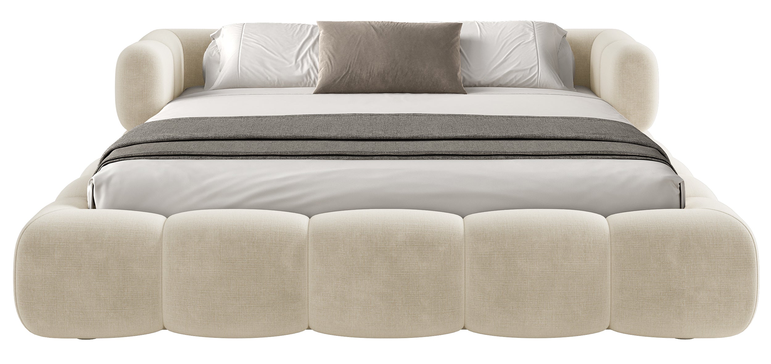 Upholstered bed 180x200 cm Stormi roll-up frame cream chenille hydrophobic easy-clean