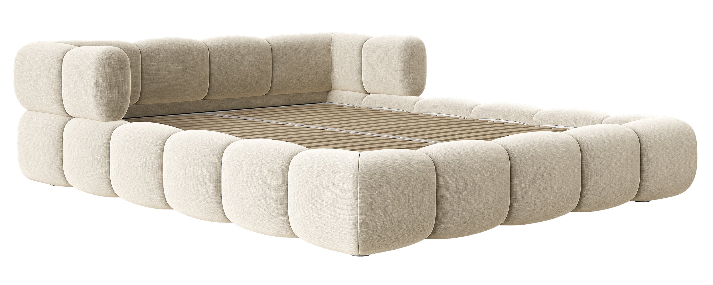 Upholstered bed 180x200 cm Stormi roll-up frame cream chenille hydrophobic easy-clean