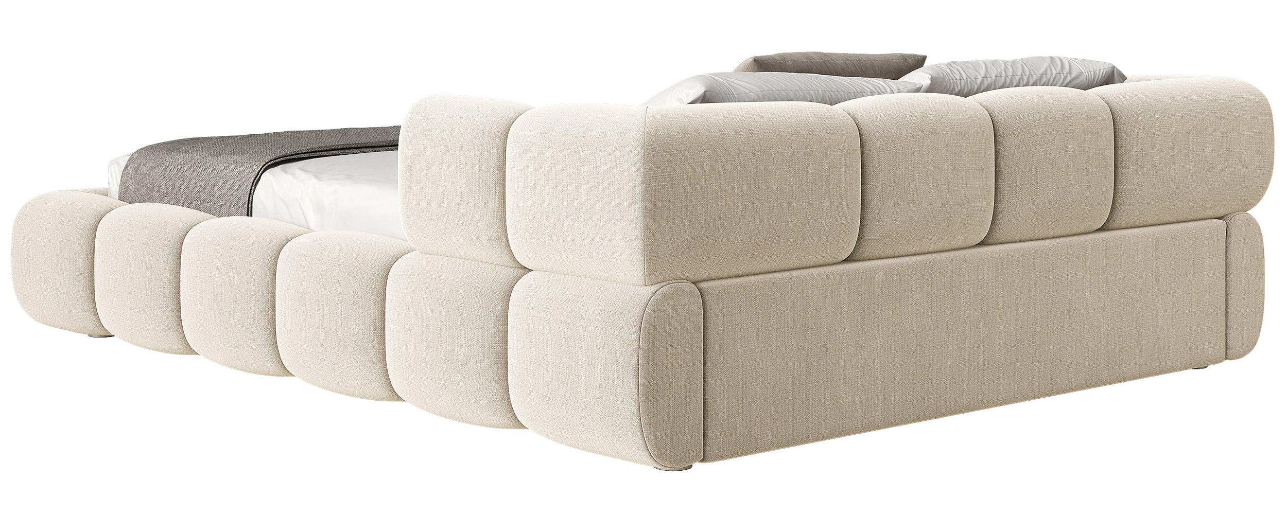 Upholstered bed 180x200 cm Stormi roll-up frame cream chenille hydrophobic easy-clean