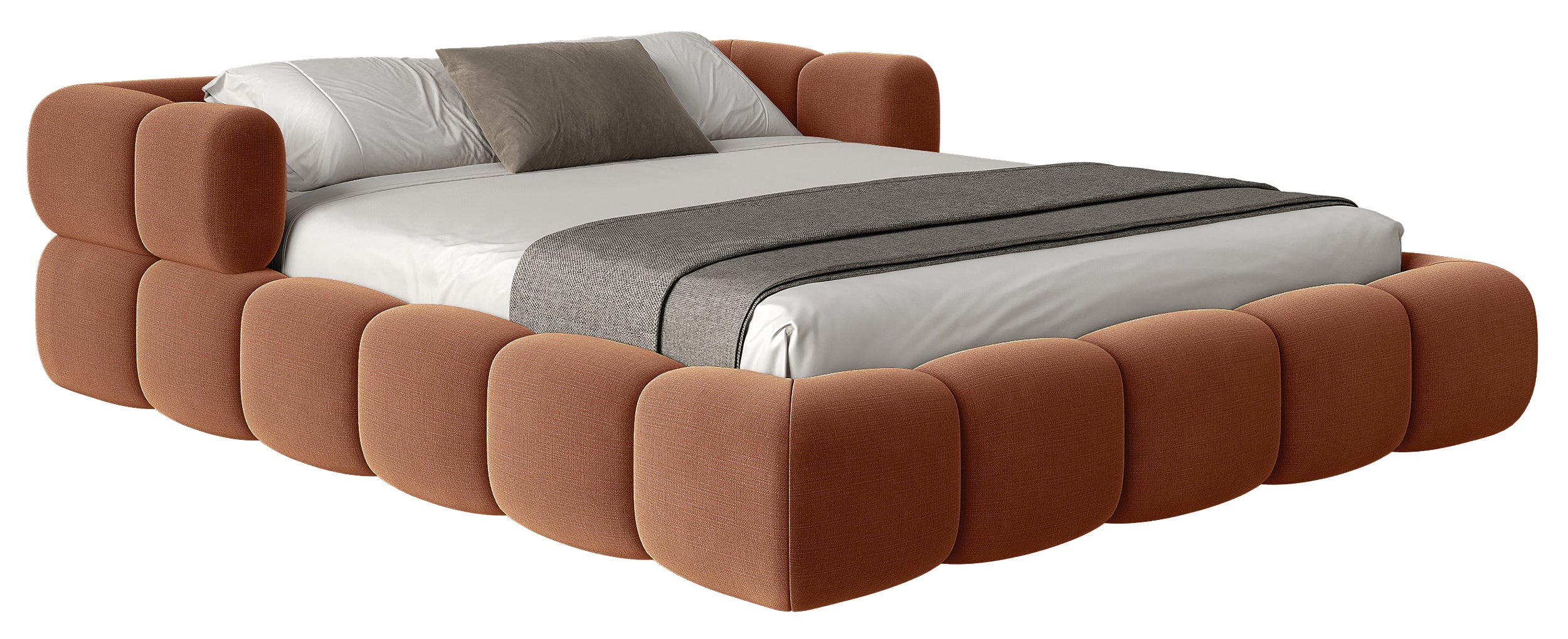 Upholstered bed 160x200 cm Stormi, rollable frame, copper chenille, hydrophobic, easy-clean