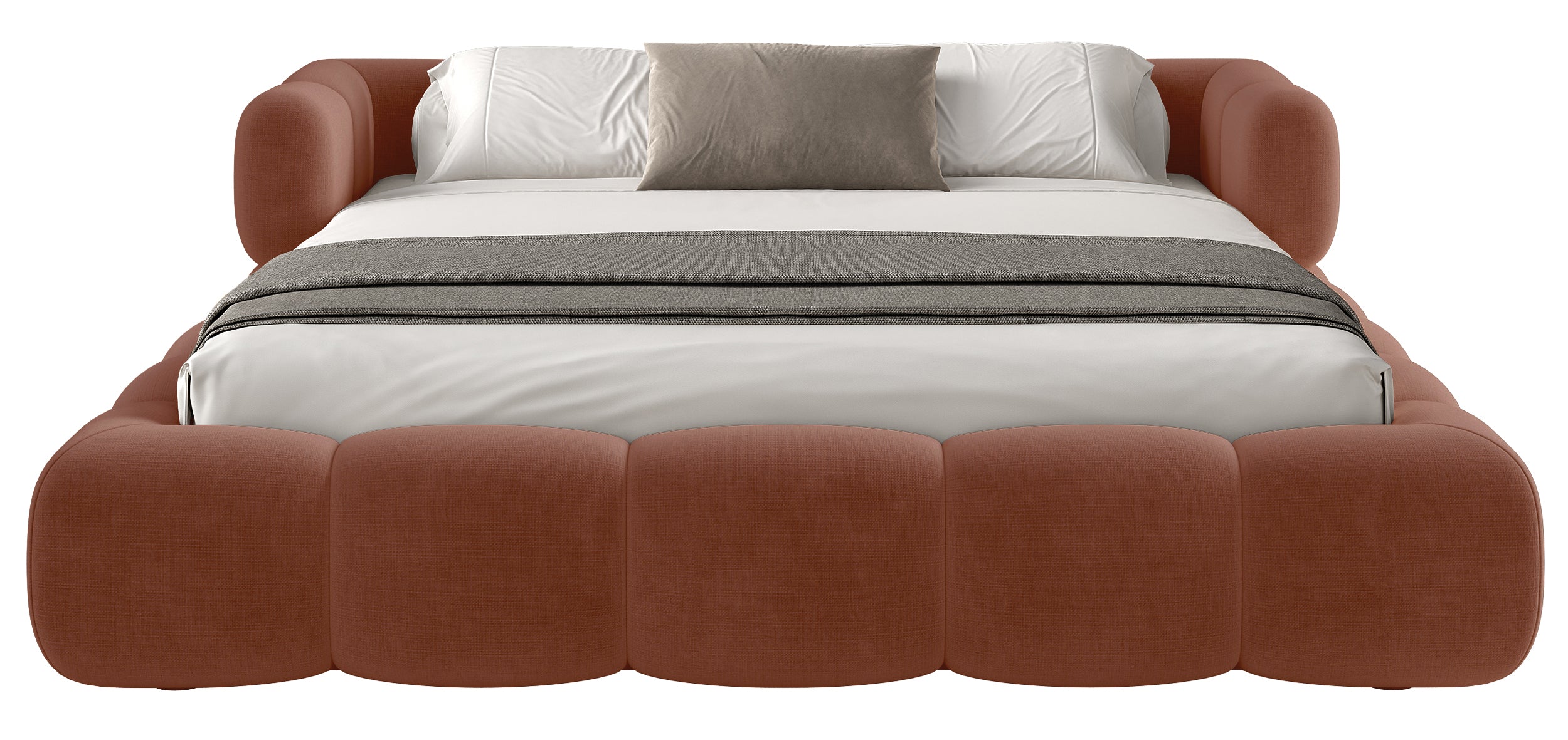 Upholstered bed 160x200 cm Stormi, rollable frame, copper chenille, hydrophobic, easy-clean