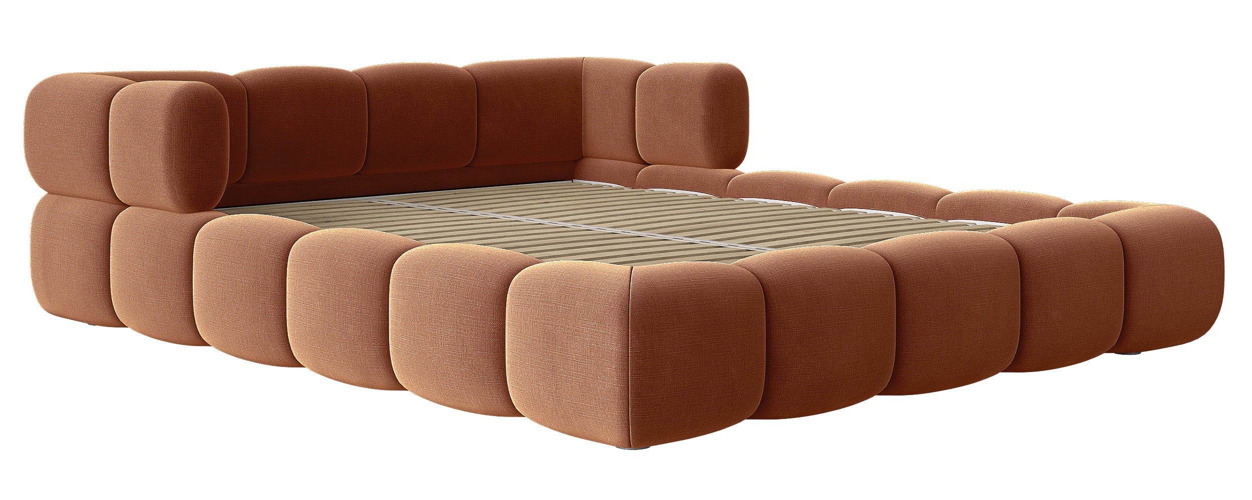 Upholstered bed 160x200 cm Stormi, rollable frame, copper chenille, hydrophobic, easy-clean