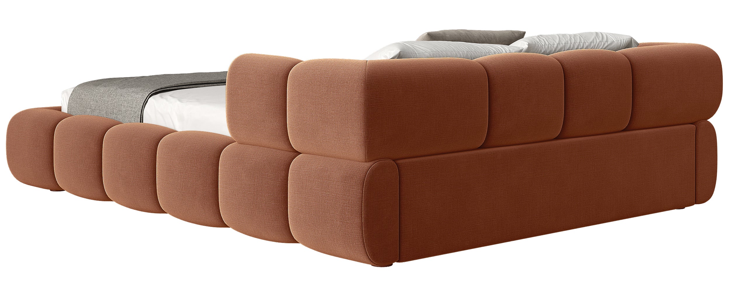 Upholstered bed 160x200 cm Stormi, rollable frame, copper chenille, hydrophobic, easy-clean