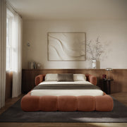 Upholstered bed 200x200 cm Stormi, roll-up frame, copper chenille, hydrophobic, easy-clean