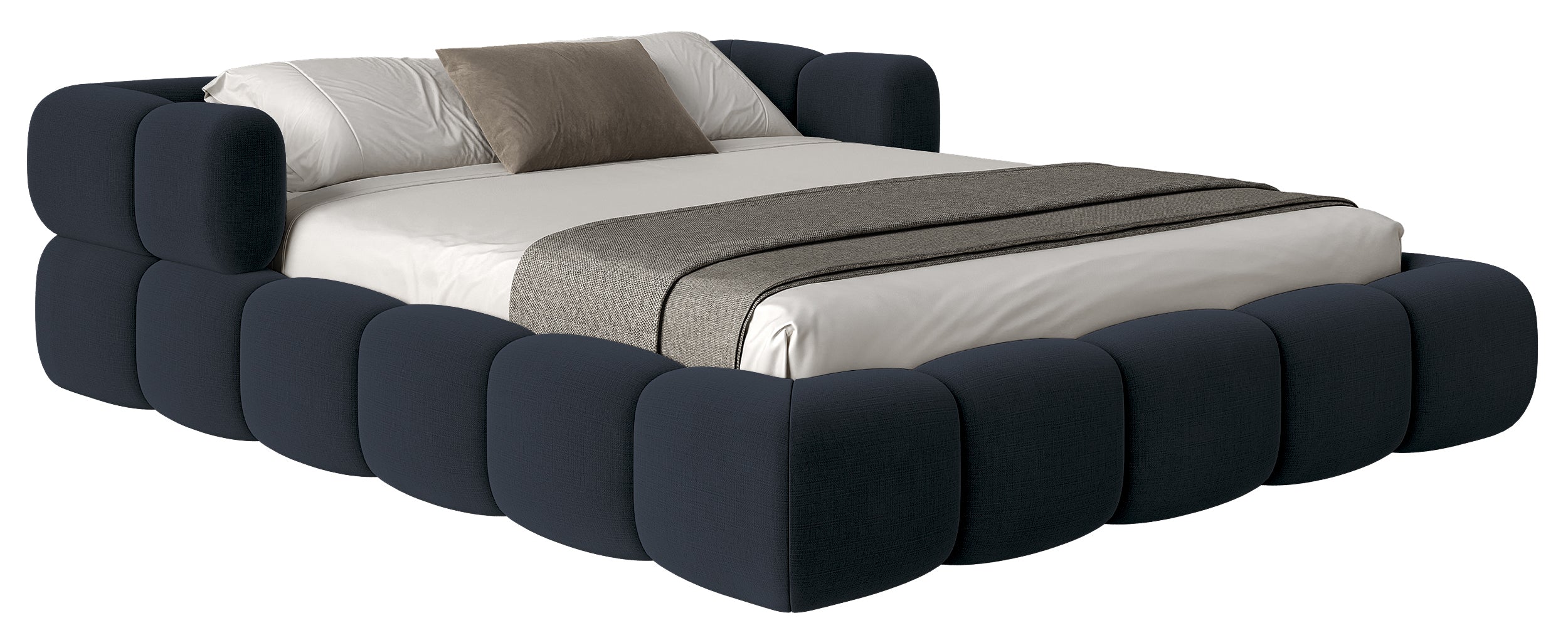 Upholstered bed 140x200 cm Stormi rollable frame navy chenille hydrophobic easy-clean