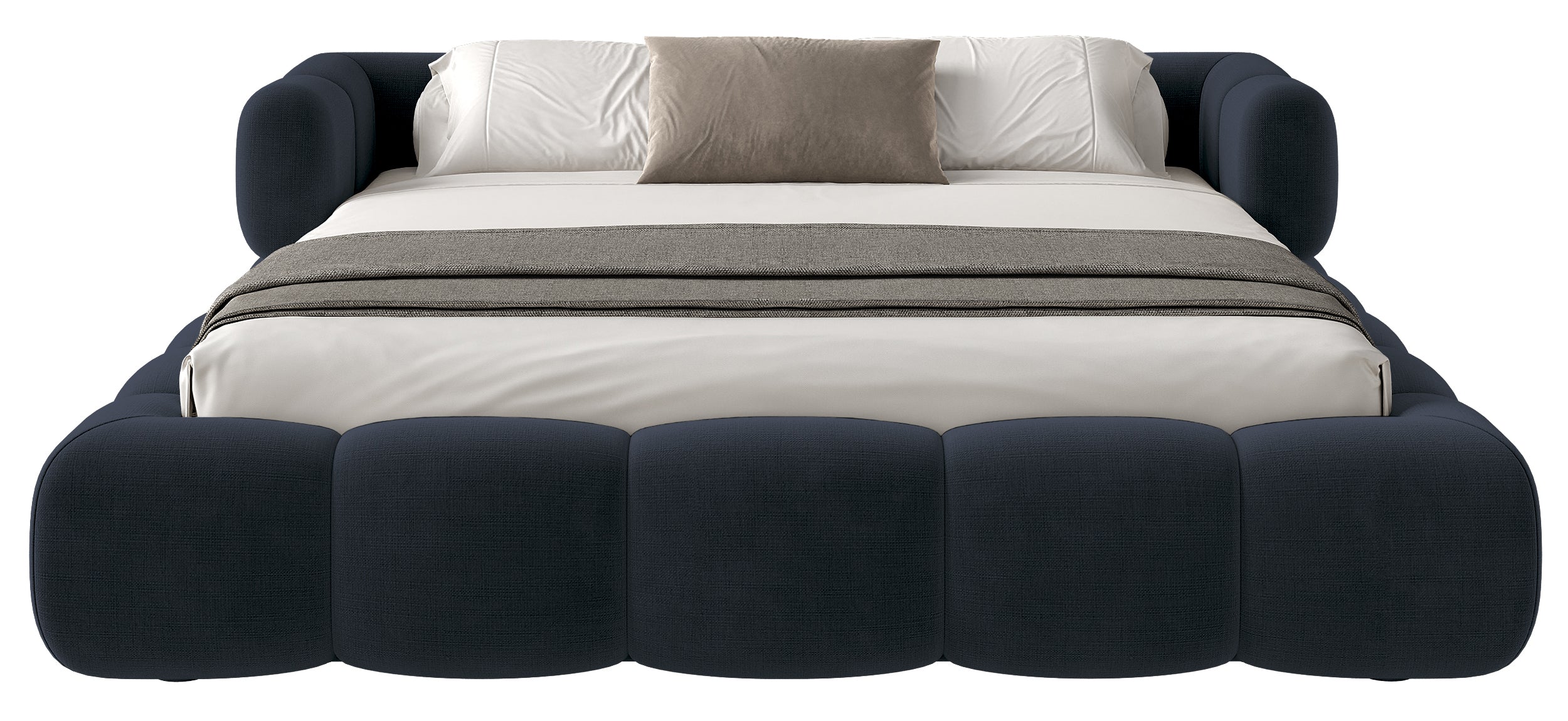 Upholstered bed 140x200 cm Stormi rollable frame navy chenille hydrophobic easy-clean