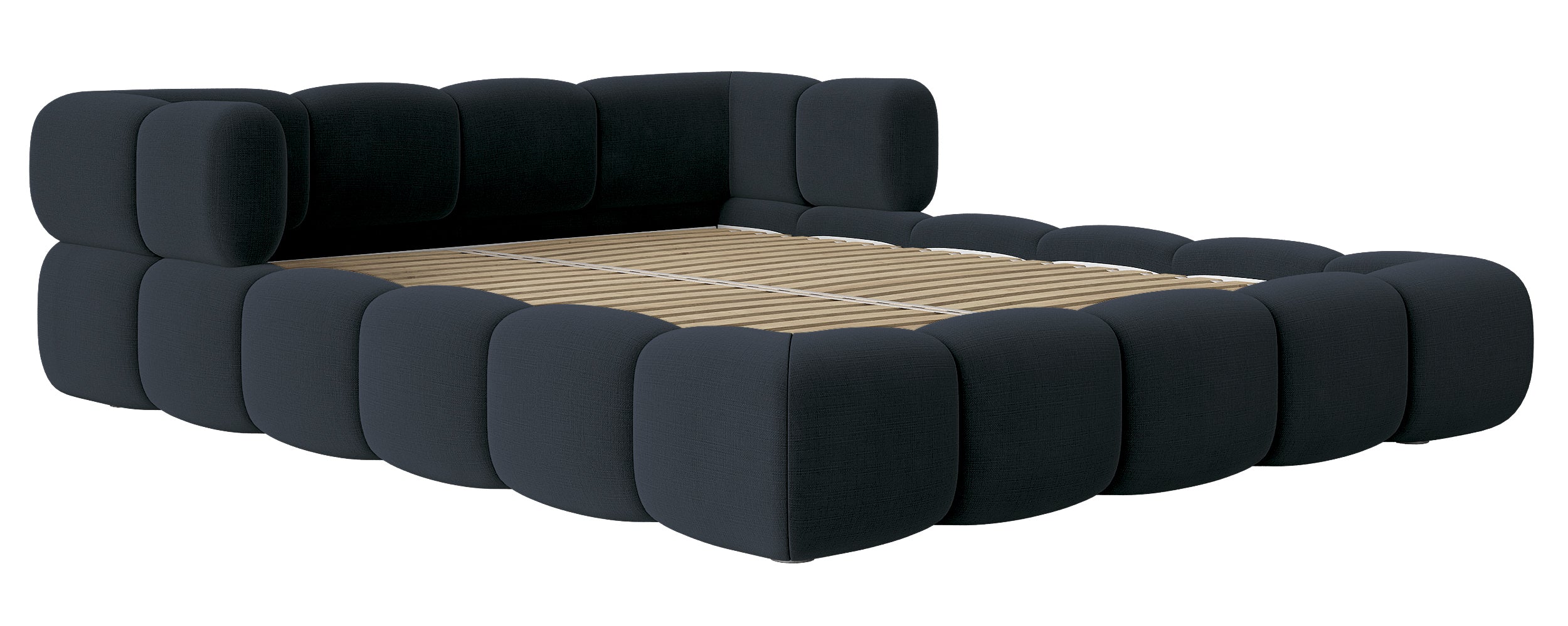 Upholstered bed 140x200 cm Stormi rollable frame navy chenille hydrophobic easy-clean