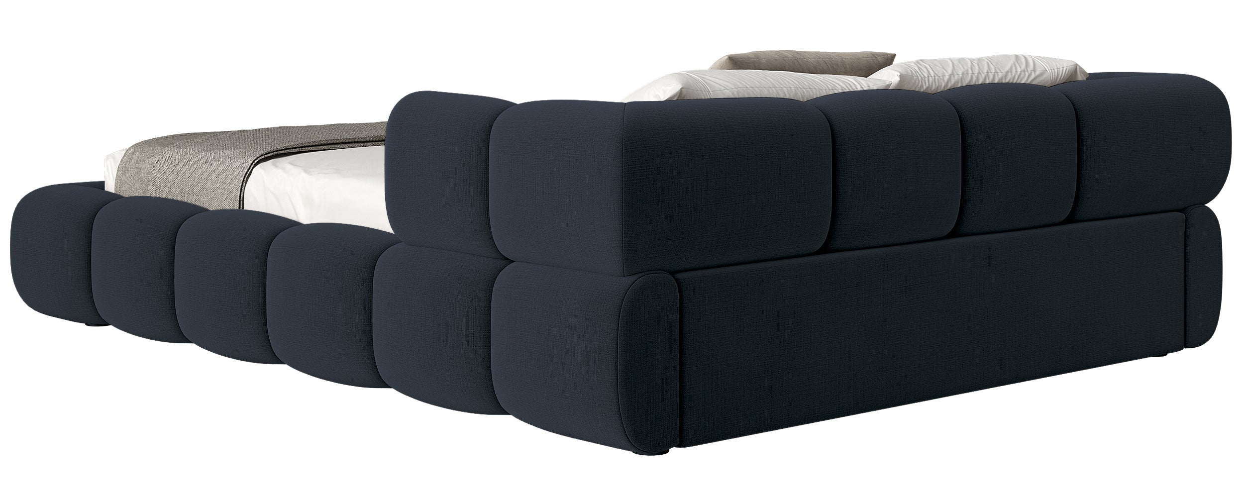 Upholstered bed 140x200 cm Stormi rollable frame navy chenille hydrophobic easy-clean