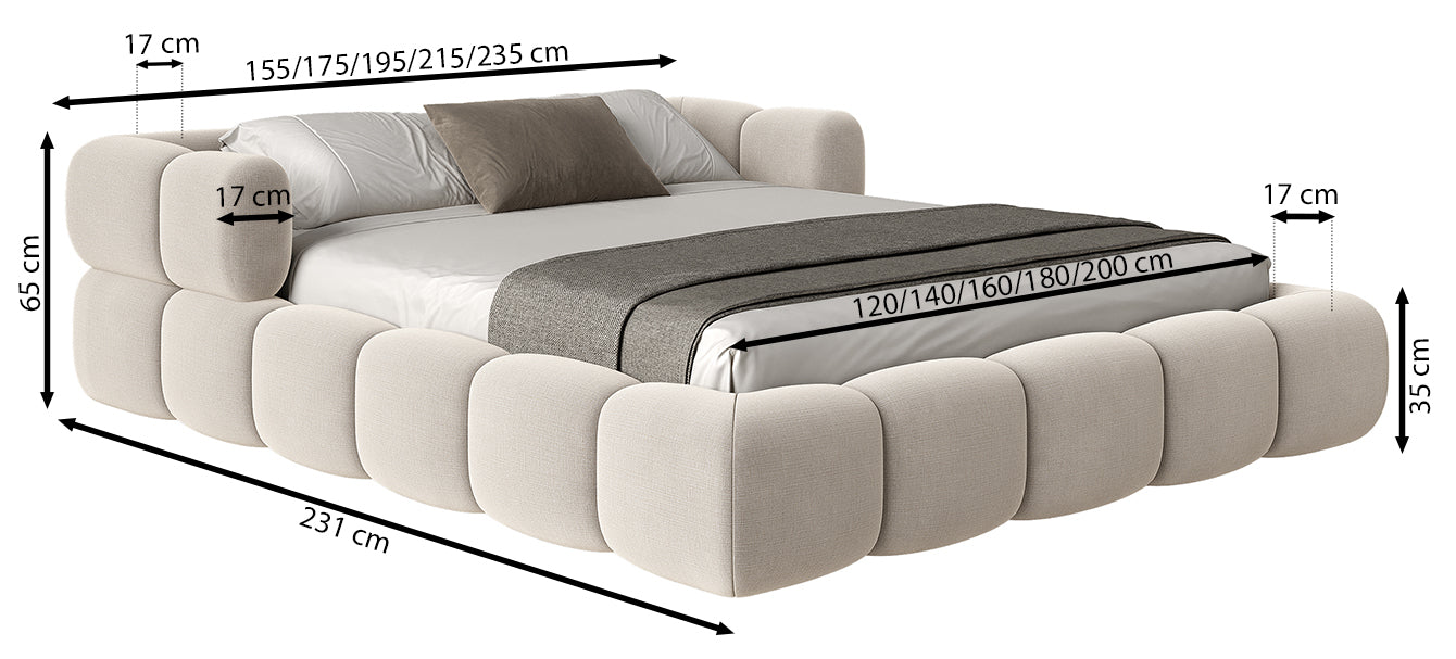 Upholstered bed 140x200 cm Stormi rollable frame navy chenille hydrophobic easy-clean