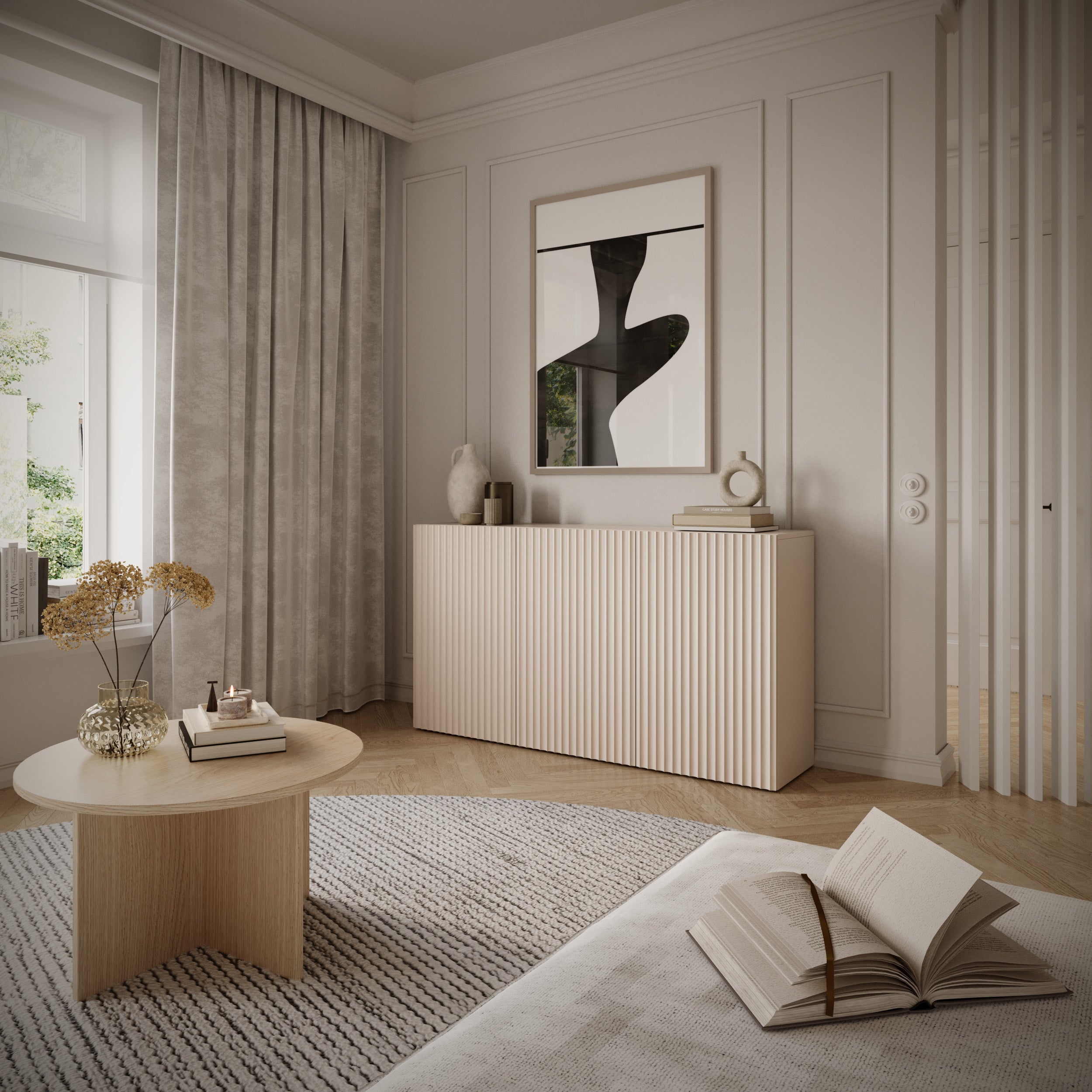Drehtür-Kommode Sunds mit gerillten Fronten 150 cm Kaschmir