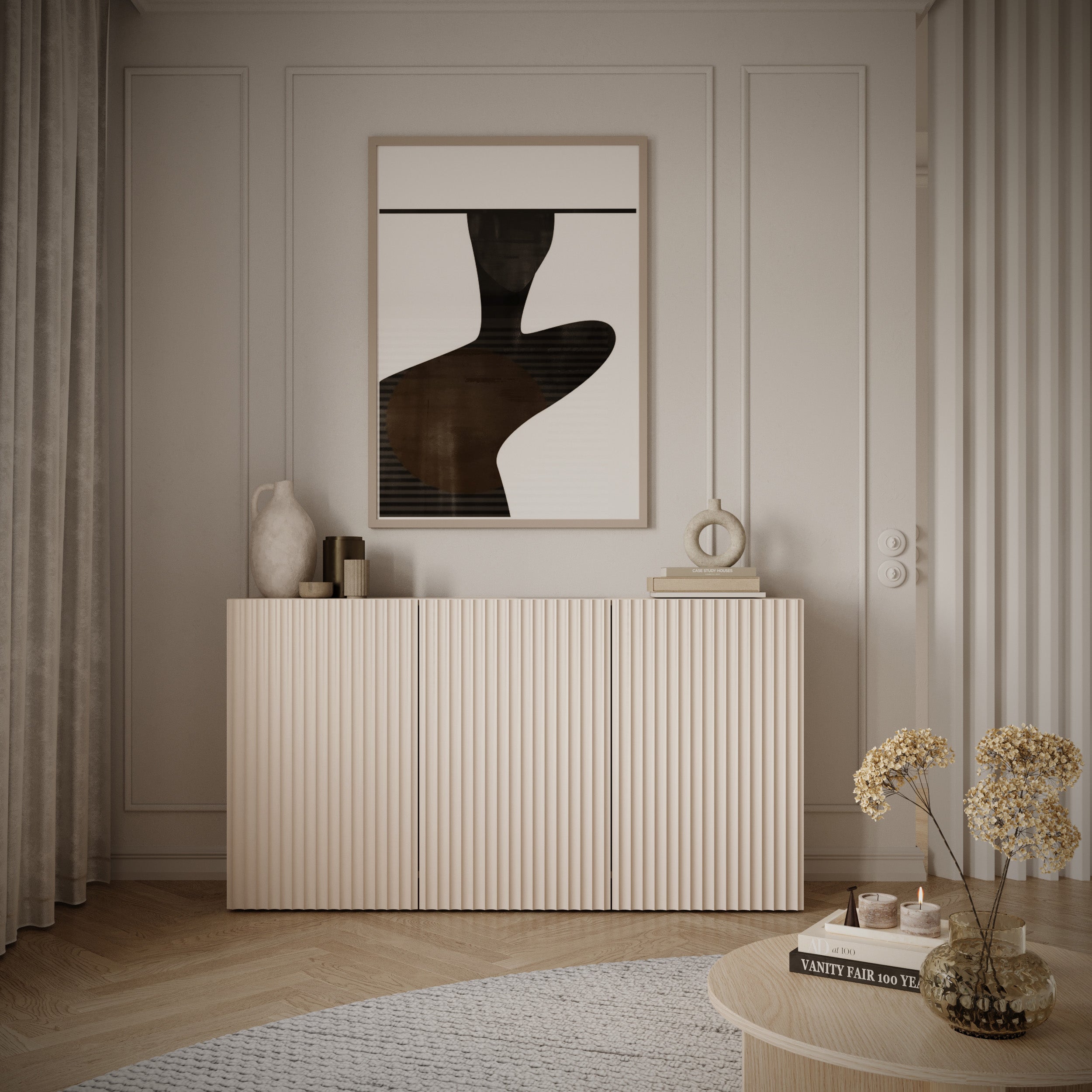 Drehtür-Kommode Sunds mit gerillten Fronten 150 cm Kaschmir