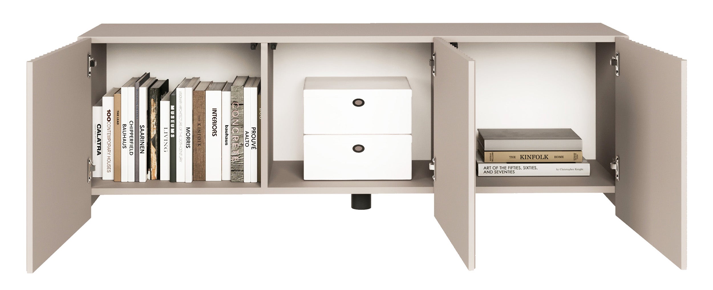 Drehtüriger TV-Schrank Sunds mit gerillten Fronten, 150 cm, Kaschmir