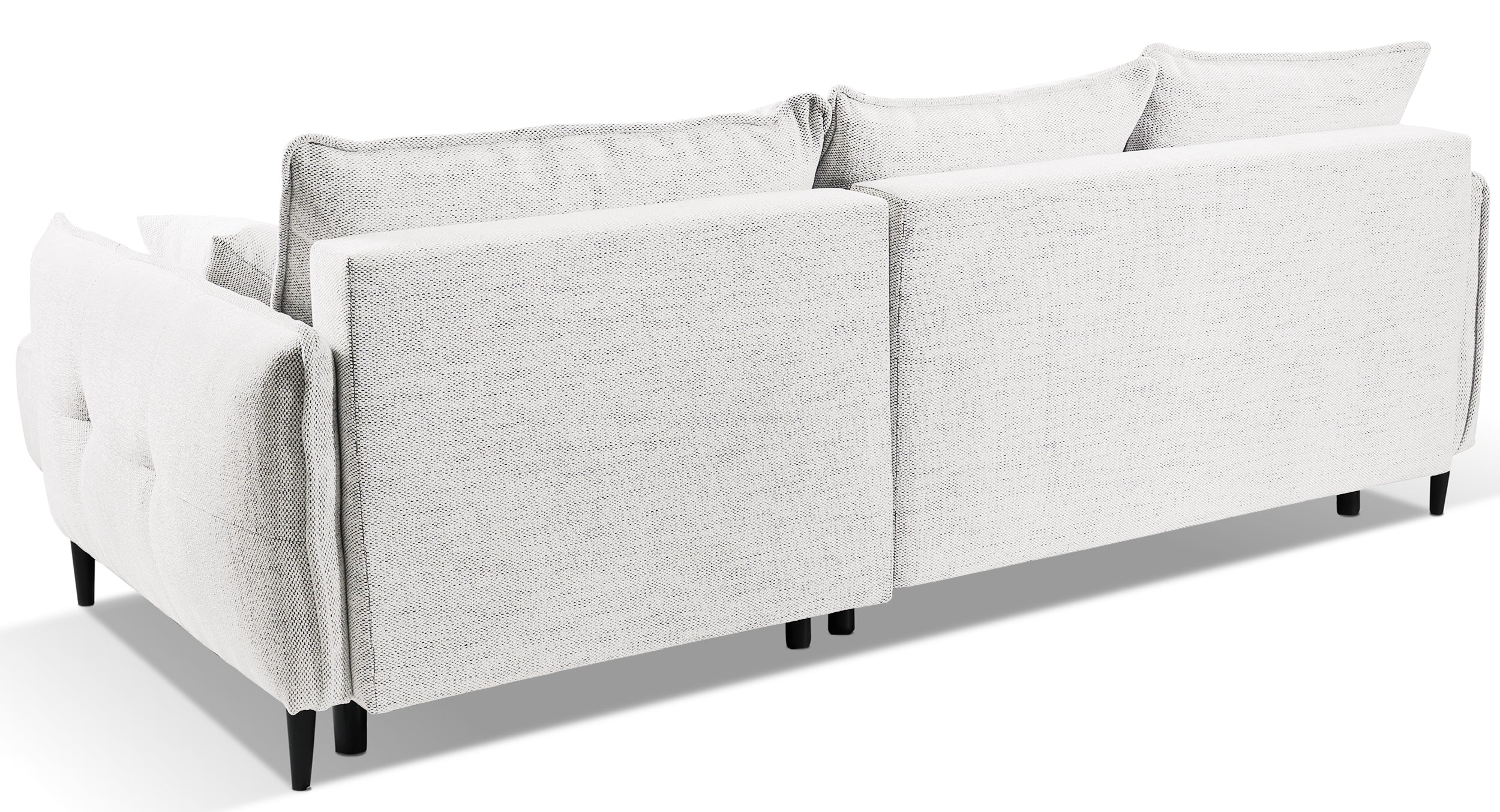 Ecksofa mit Schlaffunktion Oblivio Mini, L-förmig, rechtsseitig, mit Stauraum, weißes Geflecht