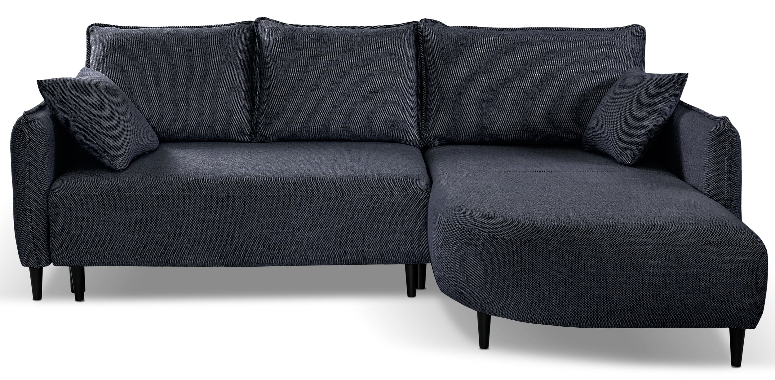 Ecksofa mit Schlaffunktion Oblivio Mini, L-förmig, rechtsseitig, mit Stauraum, marineblaues Geflecht