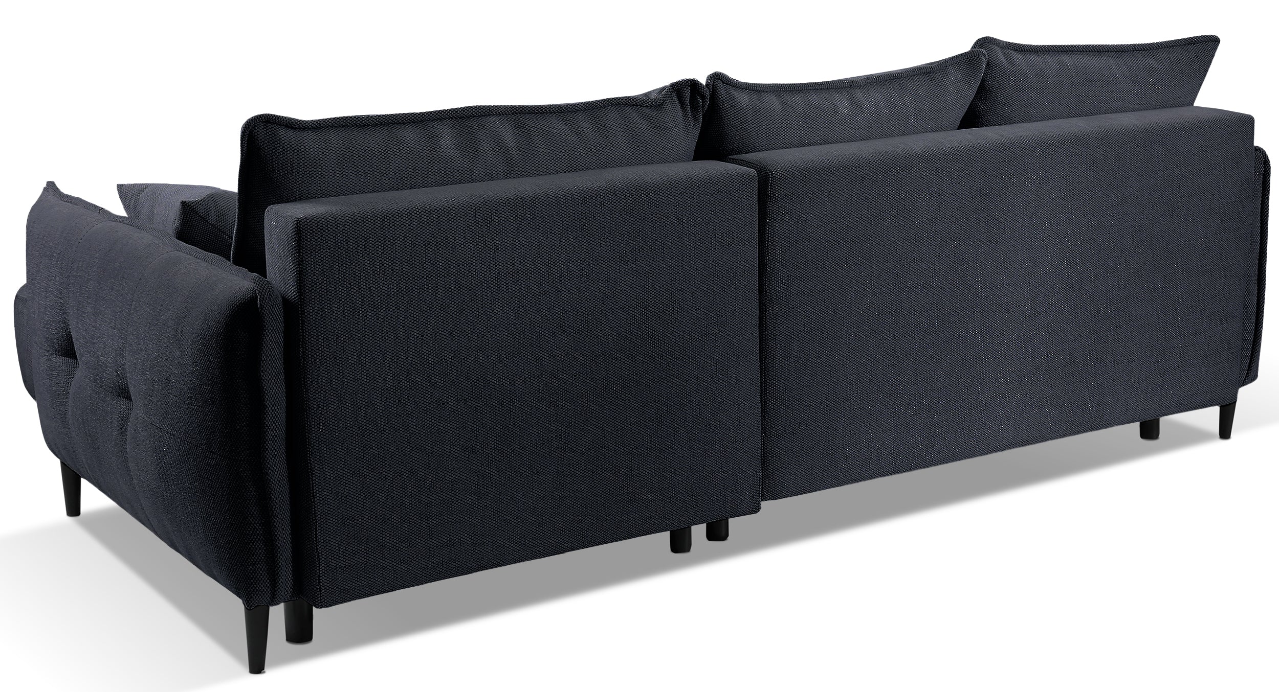 Ecksofa mit Schlaffunktion Oblivio Mini, L-förmig, rechtsseitig, mit Stauraum, marineblaues Geflecht