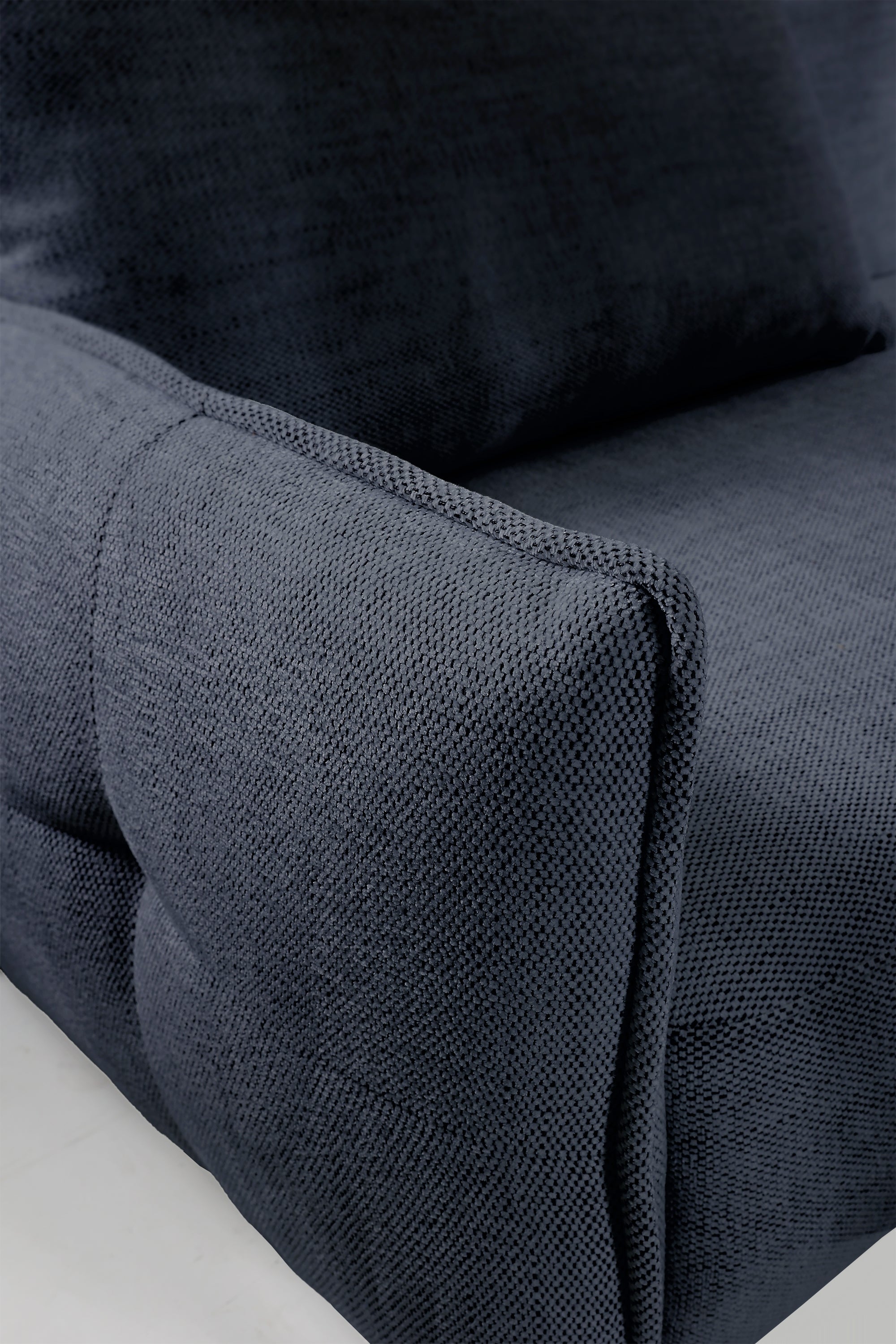 Ecksofa mit Schlaffunktion Oblivio Mini, L-förmig, rechtsseitig, mit Stauraum, marineblaues Geflecht