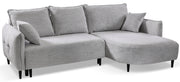 Ecksofa mit Schlaffunktion Oblivio Mini, L-förmig, rechtsseitig, mit Stauraum, hellgrauer Flechtstoff