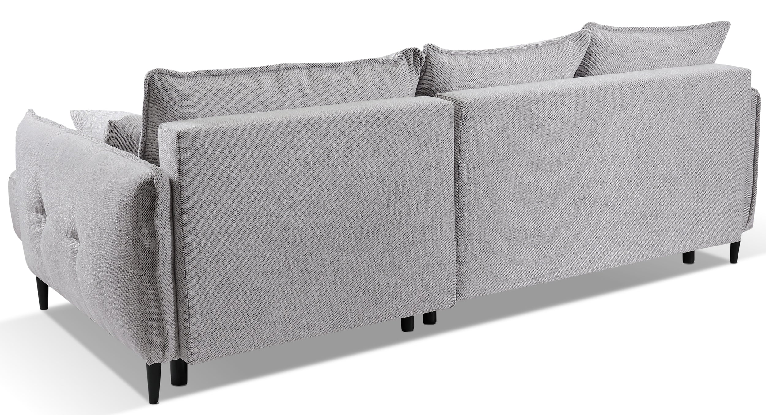 Ecksofa mit Schlaffunktion Oblivio Mini, L-förmig, rechtsseitig, mit Stauraum, hellgrauer Flechtstoff