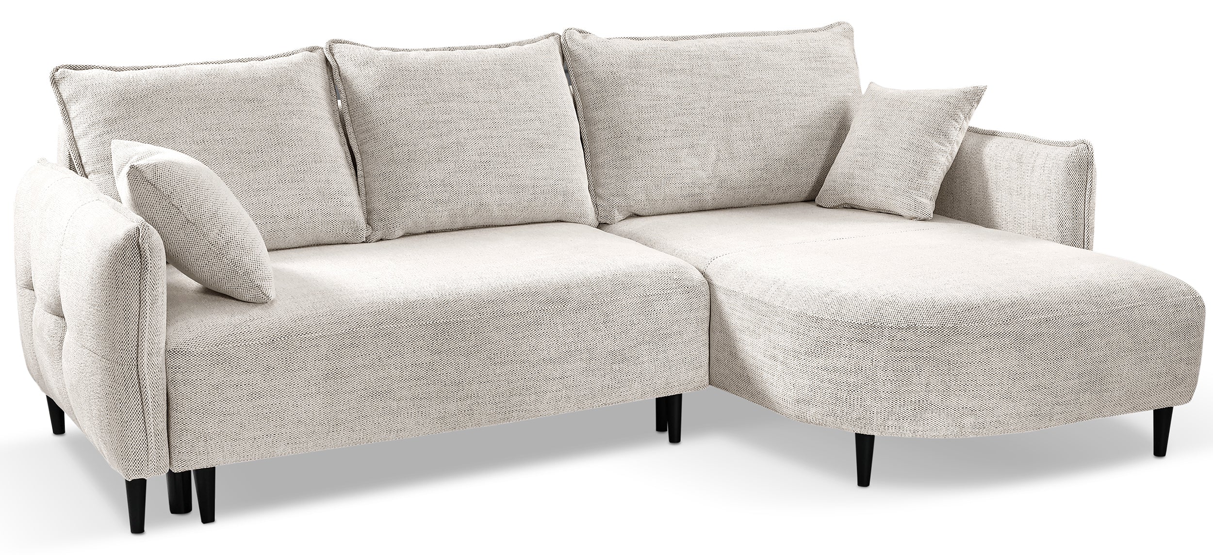 Ecksofa mit Schlaffunktion Oblivio Mini, L-förmig, rechtsseitig, mit Stauraum, beige Flechtmuster