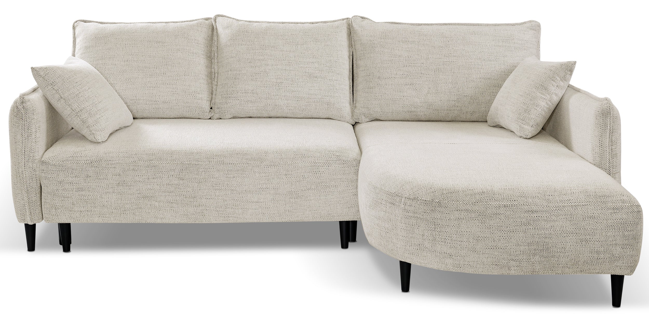 Ecksofa mit Schlaffunktion Oblivio Mini, L-förmig, rechtsseitig, mit Stauraum, beige Flechtmuster