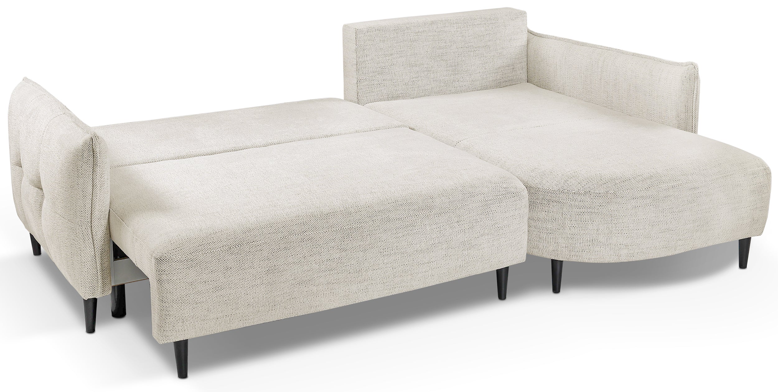 Ecksofa mit Schlaffunktion Oblivio Mini, L-förmig, rechtsseitig, mit Stauraum, beige Flechtmuster