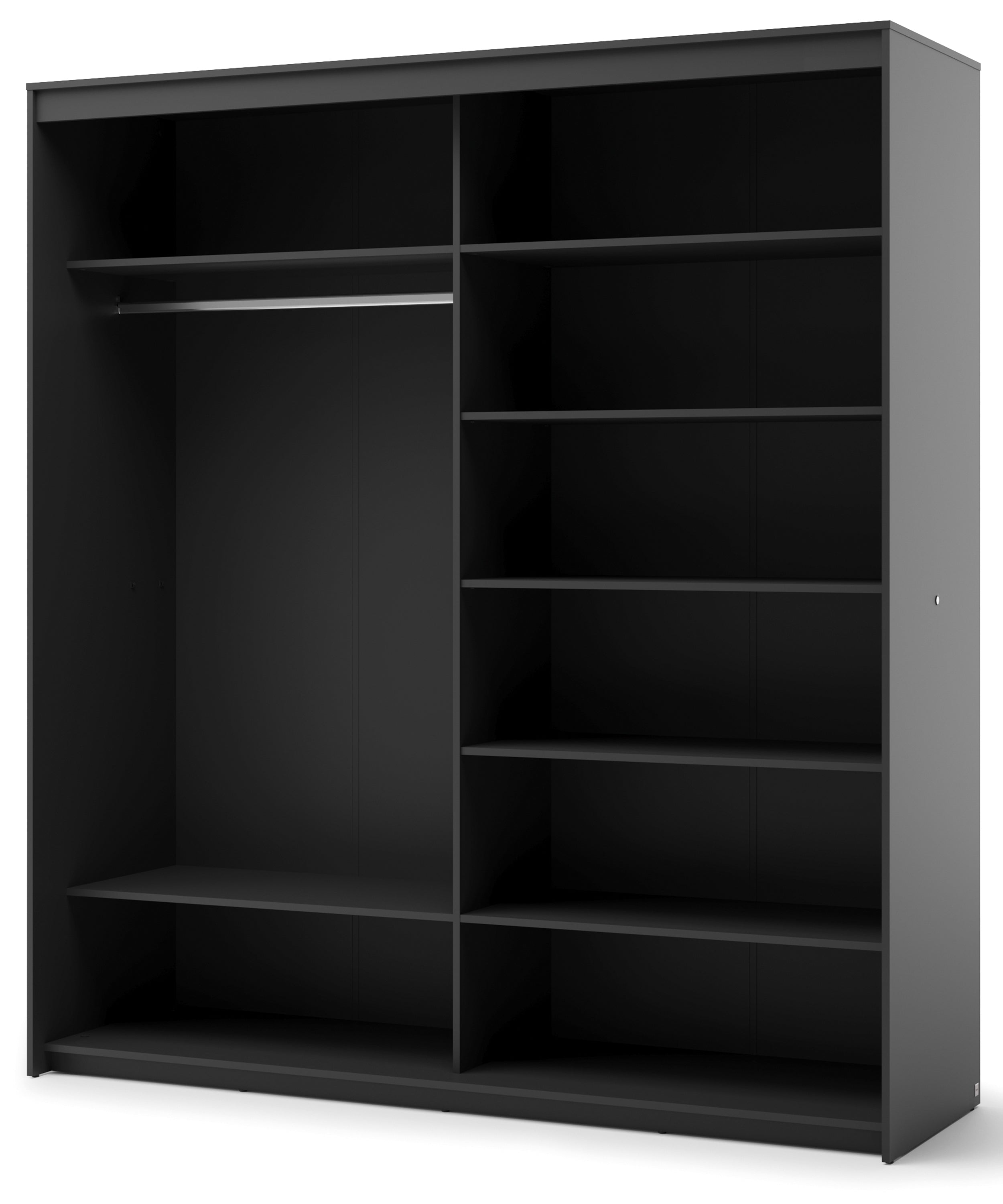 Schiebetürenschrank Trend, zweitürig, mit Spiegel und Beleuchtung, 200 cm, geriffeltes Frontdesign, schwarz