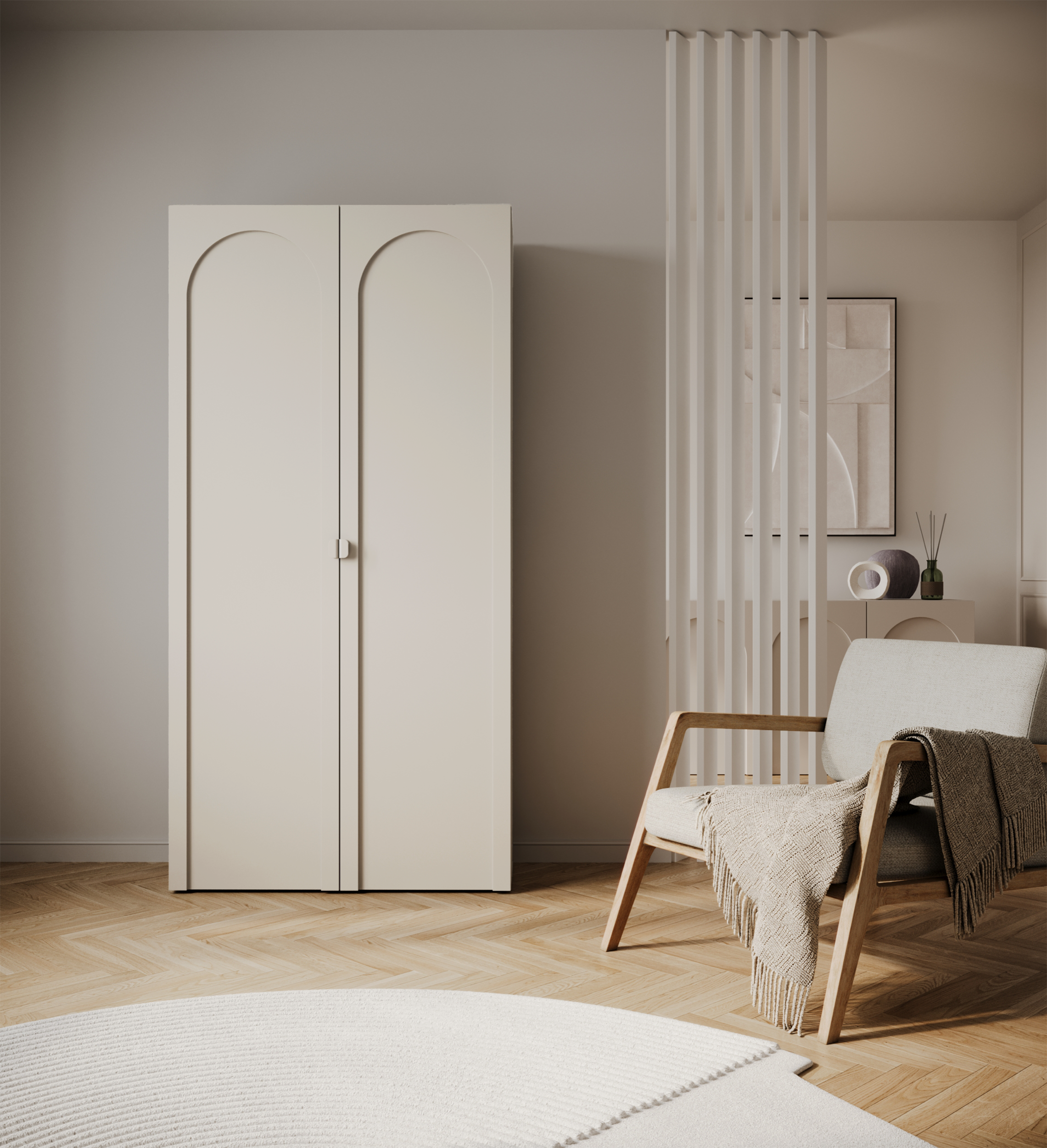 Zweiturige Arkadia-Garderobe mit gefräster Front, 100 cm, Kaschmir