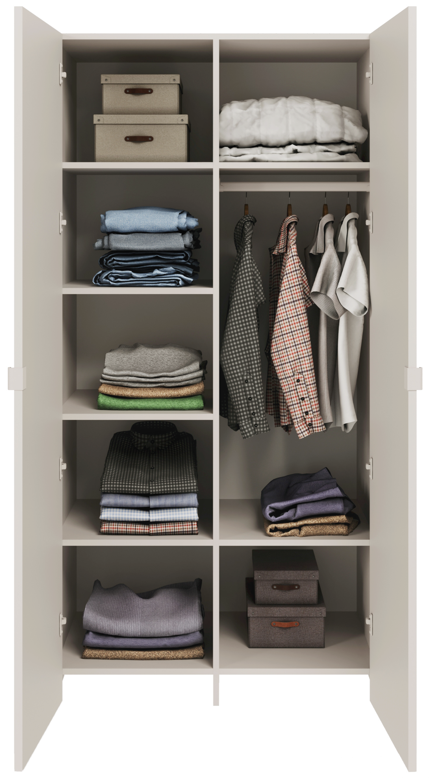 Zweiflügeliger Schrank Arkadia mit gefräster Front und Spiegel, 100 cm, Kaschmir