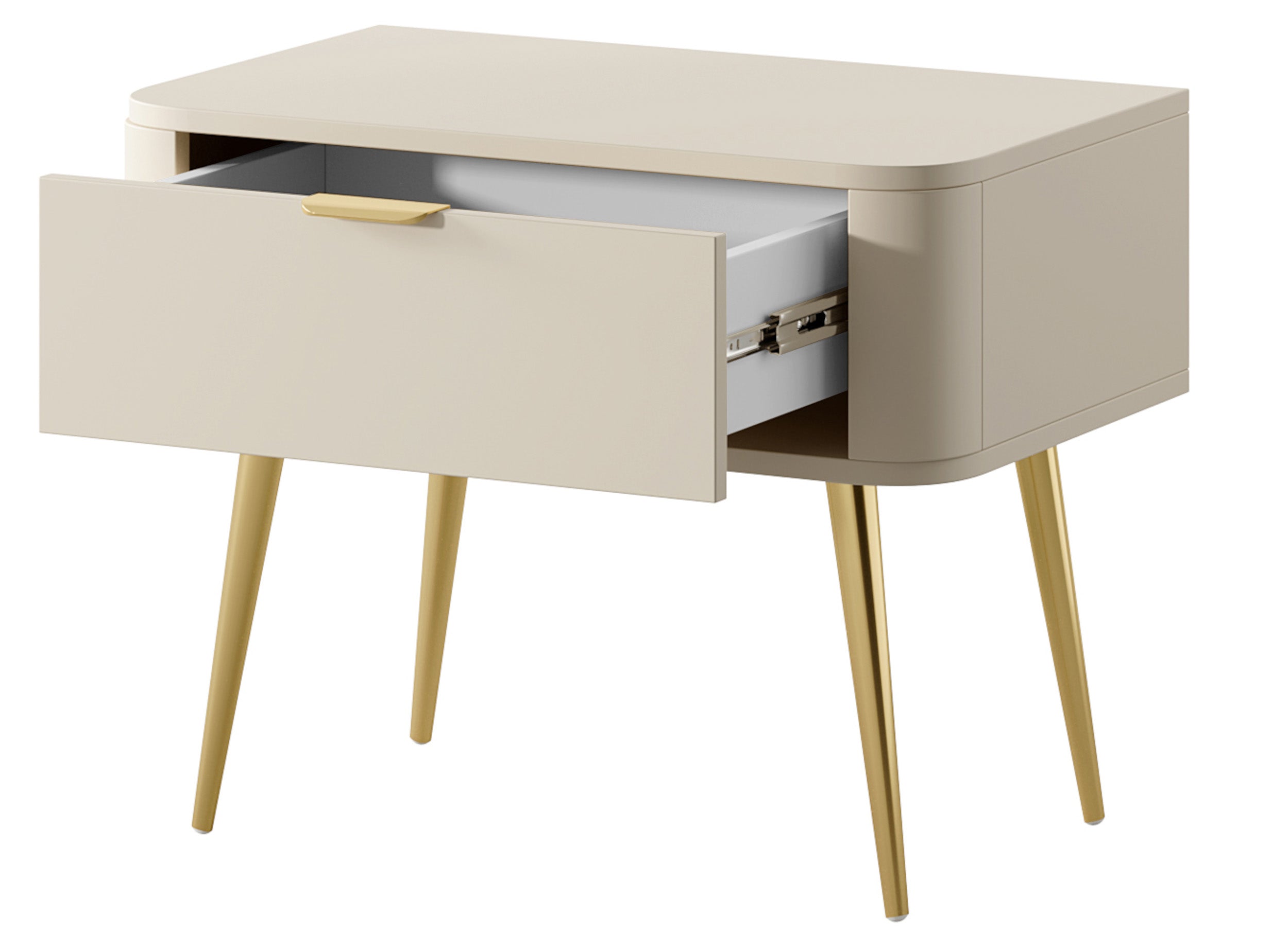 Ovaler Nachttisch mit Schublade 63 cm sandbeige