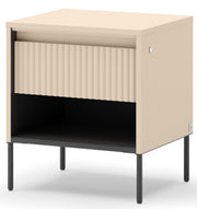 Trend Nachttisch mit Schublade und Beleuchtung 46 cm, gerillte Front, sandbeige / schwarz