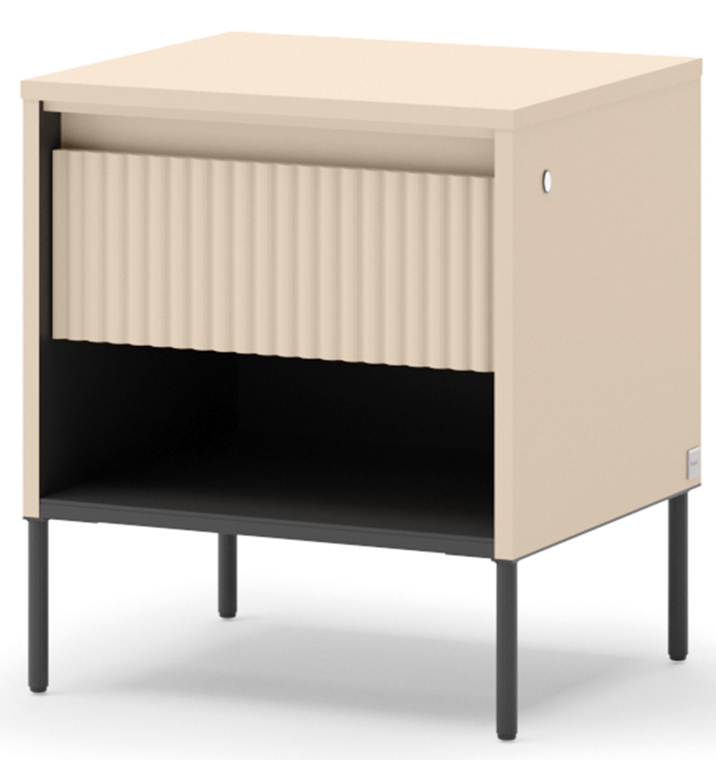 Trend Nachttisch mit Schublade und Beleuchtung 46 cm, gerillte Front, sandbeige / schwarz