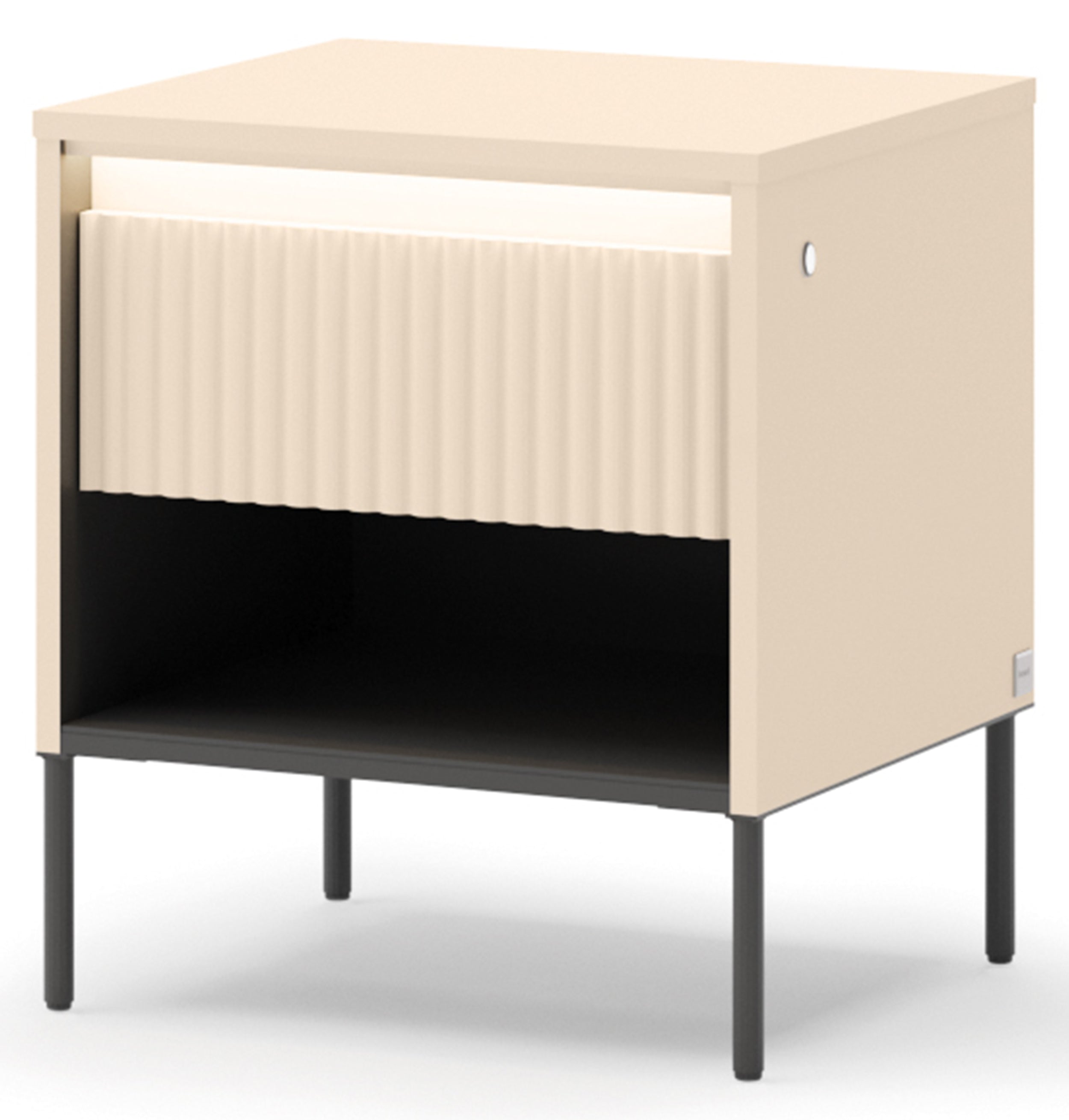 Trend Nachttisch mit Schublade und Beleuchtung 46 cm, gerillte Front, sandbeige / schwarz