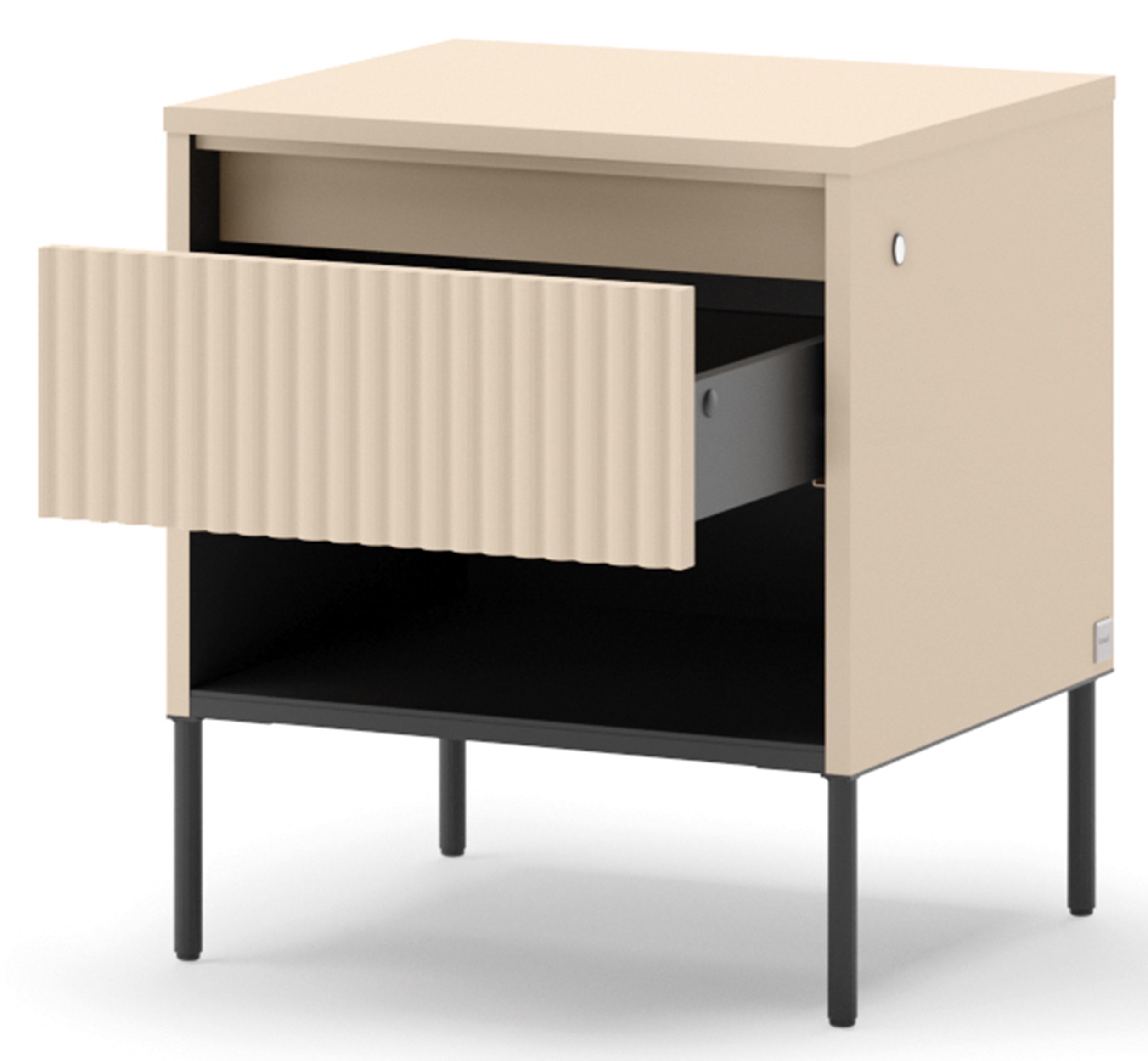 Trend Nachttisch mit Schublade und Beleuchtung 46 cm, gerillte Front, sandbeige / schwarz