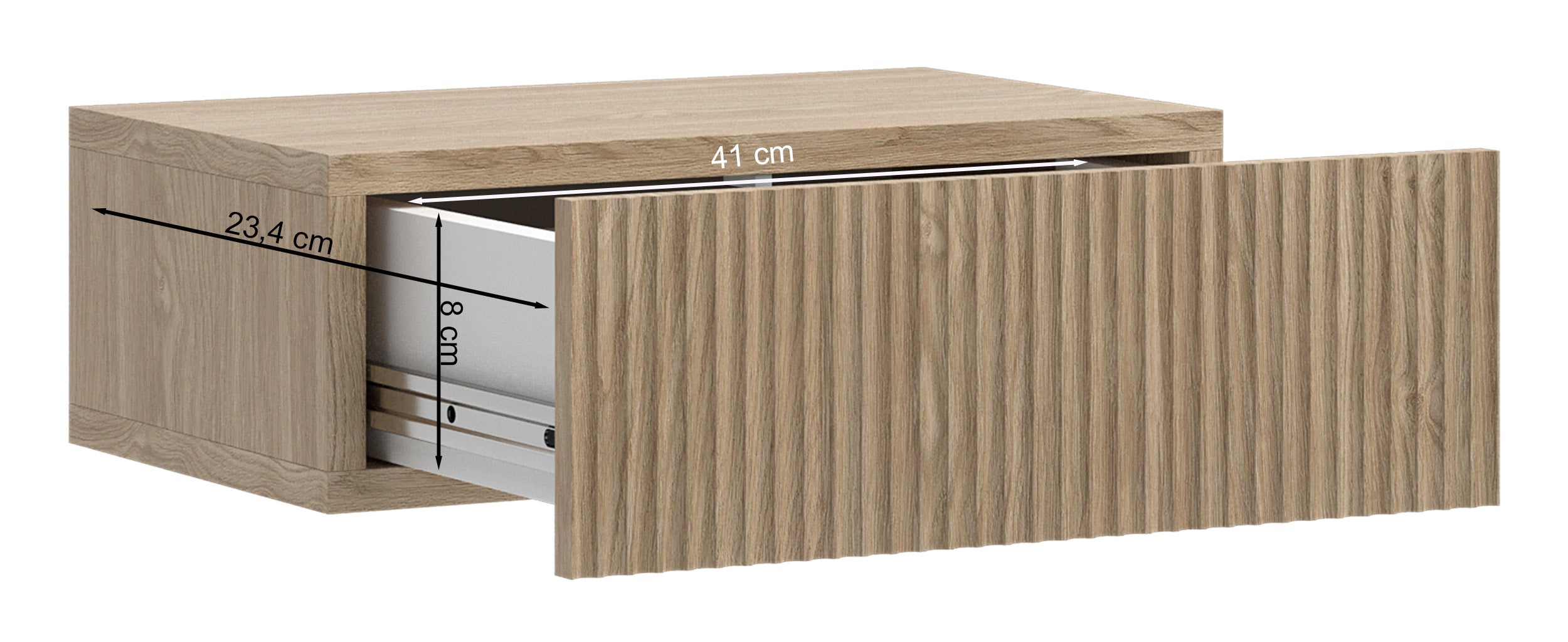Hängender Nachttisch Nolie mit Schublade und Rillen auf der Front, 50 cm, geölte Eiche