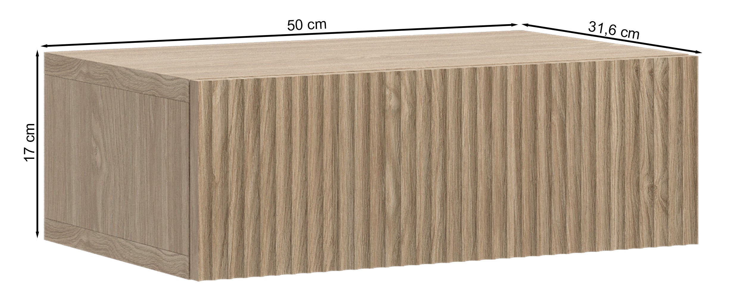 Hängender Nachttisch Nolie mit Schublade und Rillen auf der Front, 50 cm, geölte Eiche