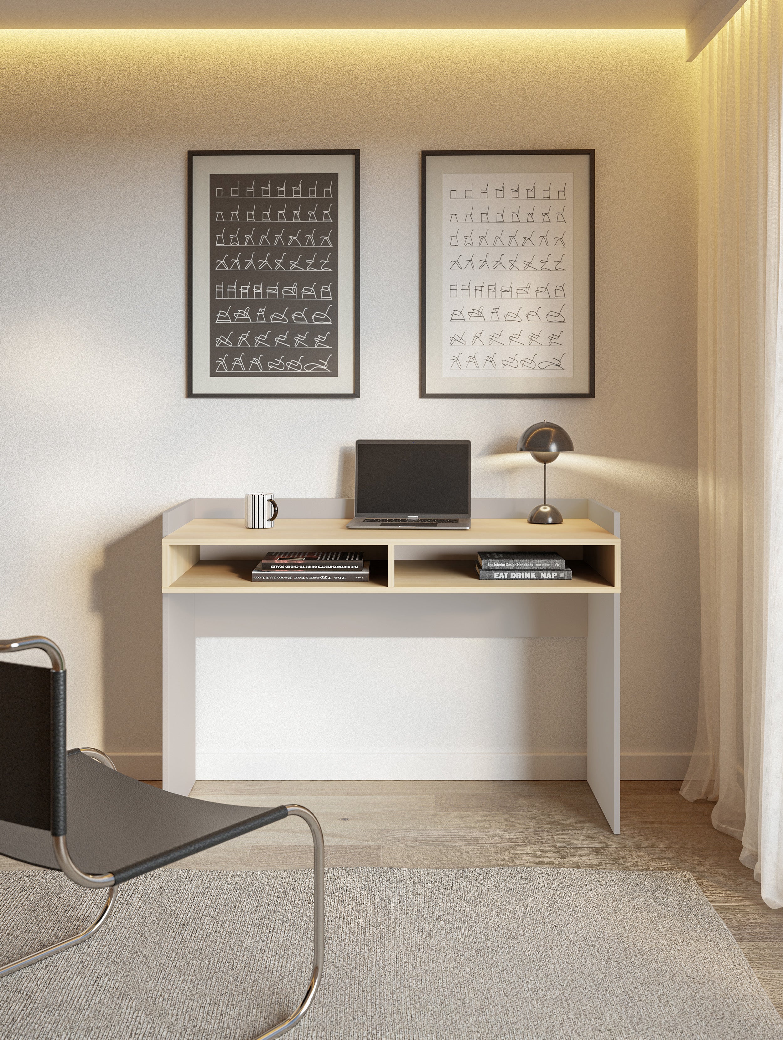 Schreibtisch Tabise mit zwei Fächern 120x53 cm Kaschmir/Lindberg-Eiche