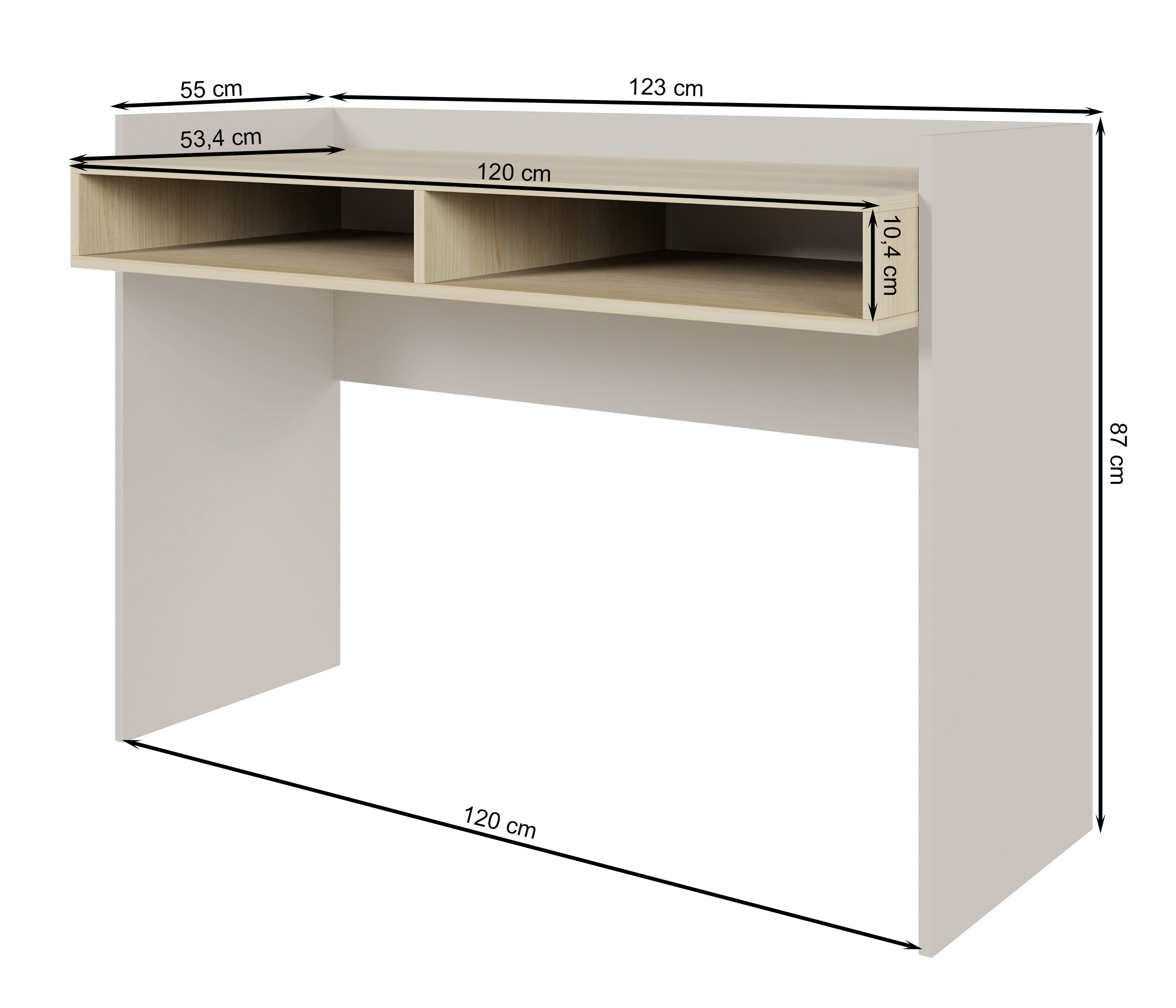 Schreibtisch Tabise mit zwei Fächern 120x53 cm Kaschmir/Lindberg-Eiche