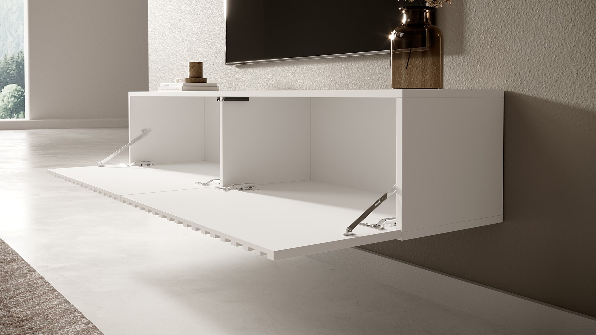 TV-Schrank Telire 138,6 cm Weiß mit lamellenförmiger Front