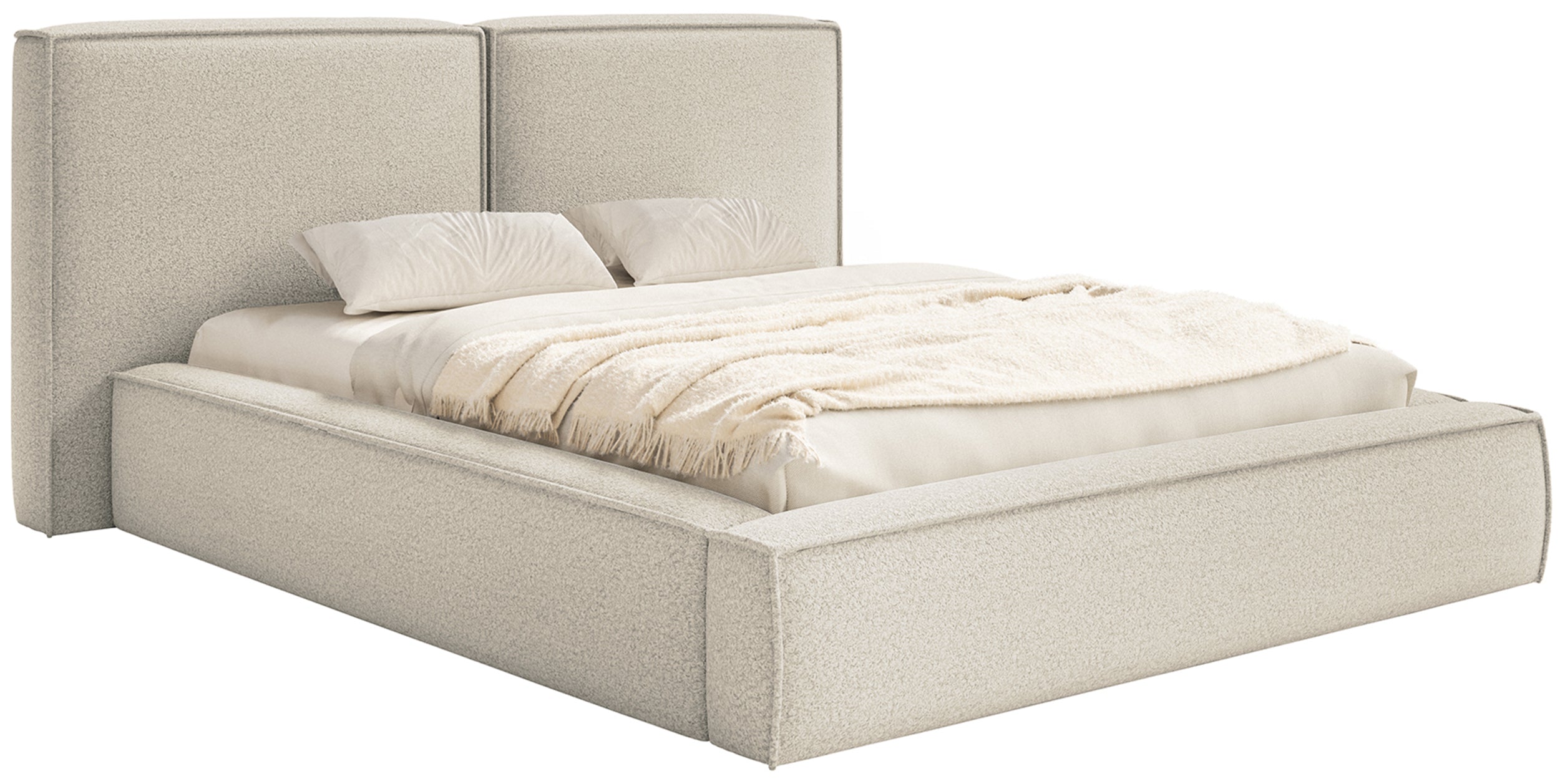 Polsterbett 200x200 cm Tilves mit Stauraum, Metallrahmen, hellbeige Bouclé