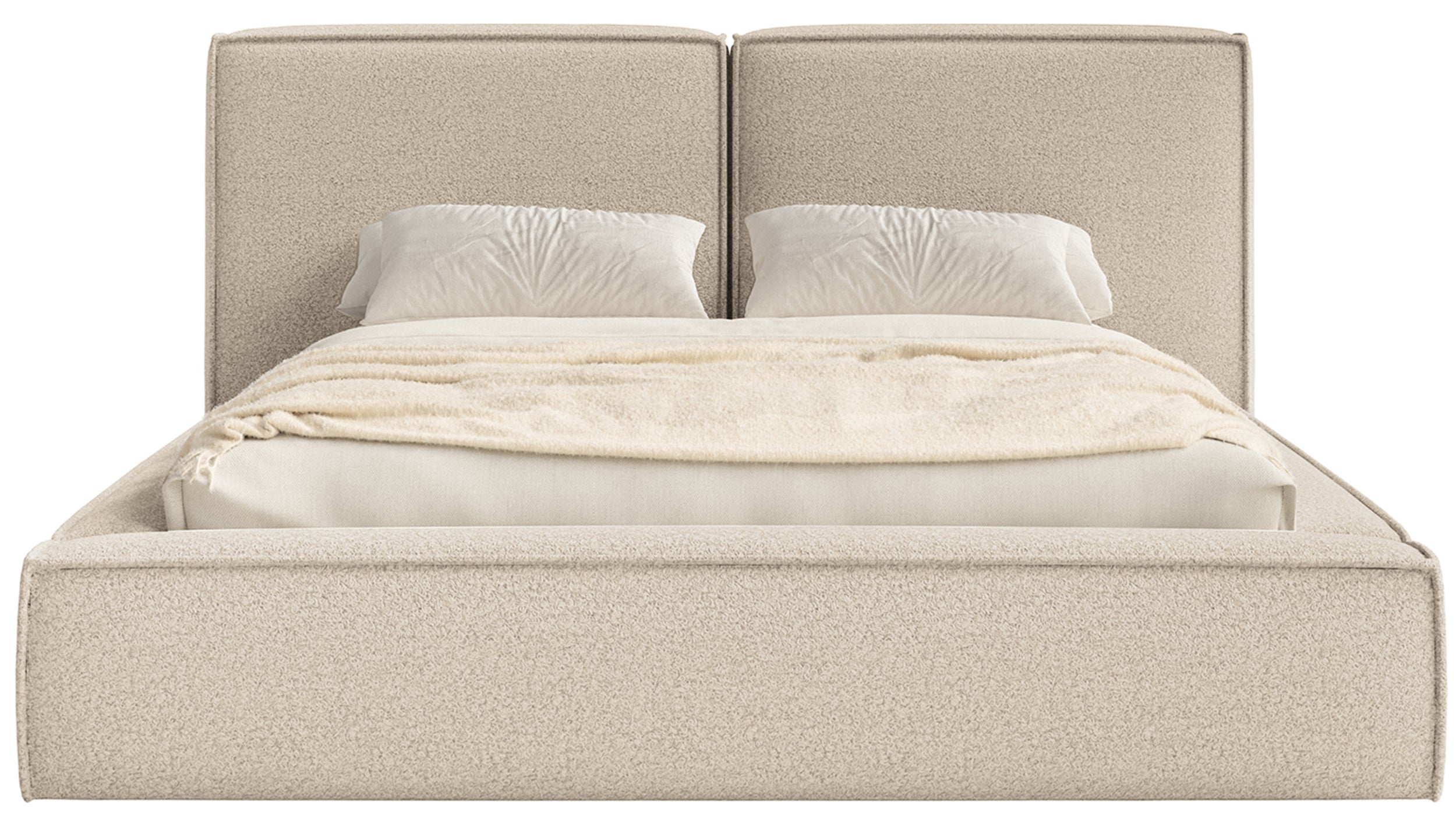 Polsterbett 200x200 cm Tilves mit Stauraum, Metallrahmen, hellbeige Bouclé