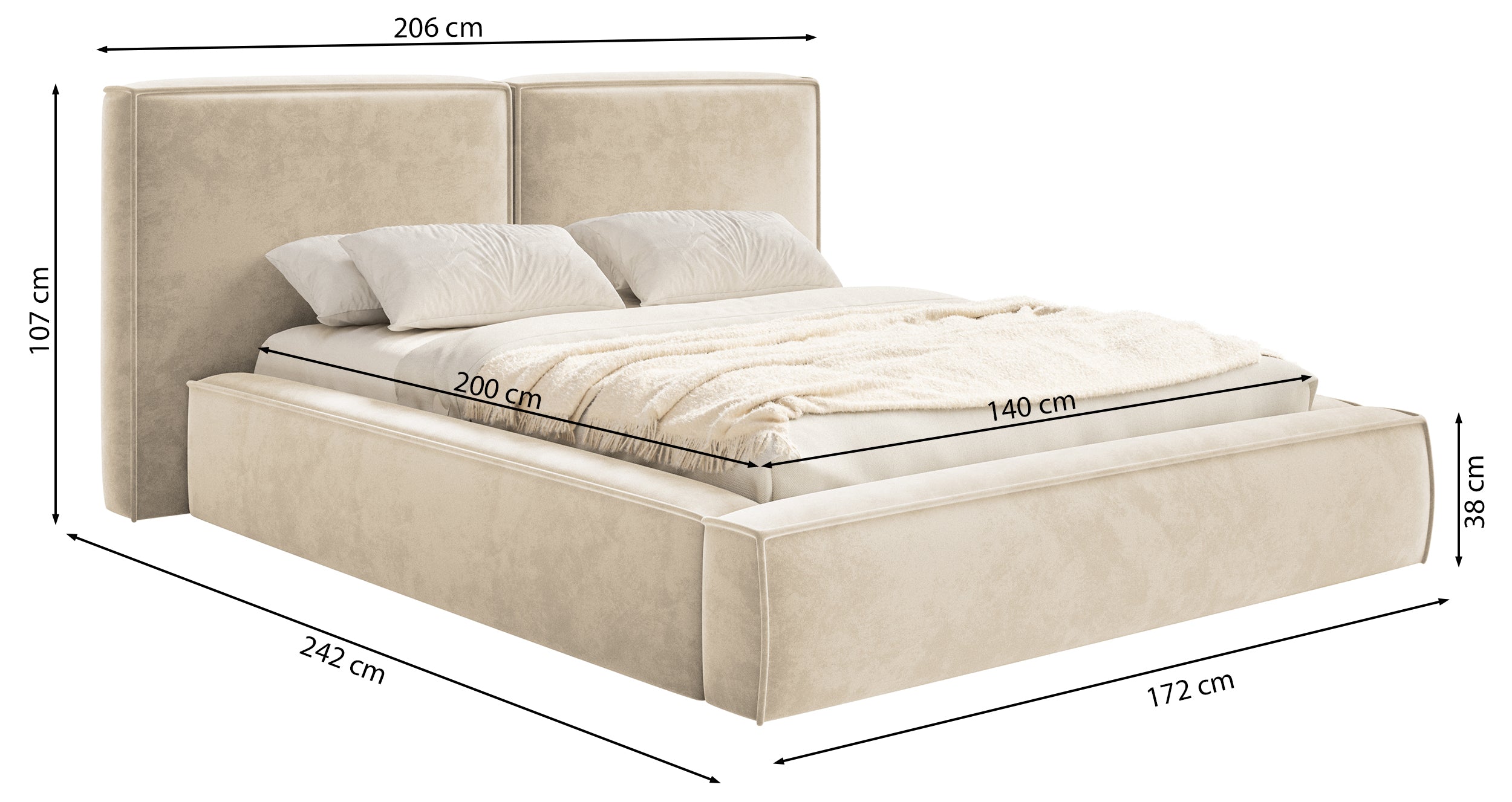 Polsterbett 140x200 cm Tilves mit Stauraum, Metallrahmen, hellgrauer Samt
